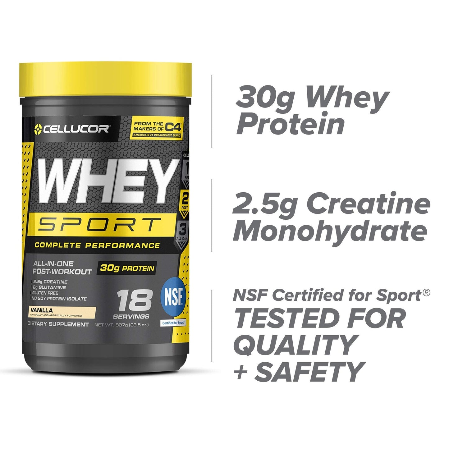 Cellucor Whey Sport Protein Powder Vanilla | Post Workout Recovery Drink with Whey Pro