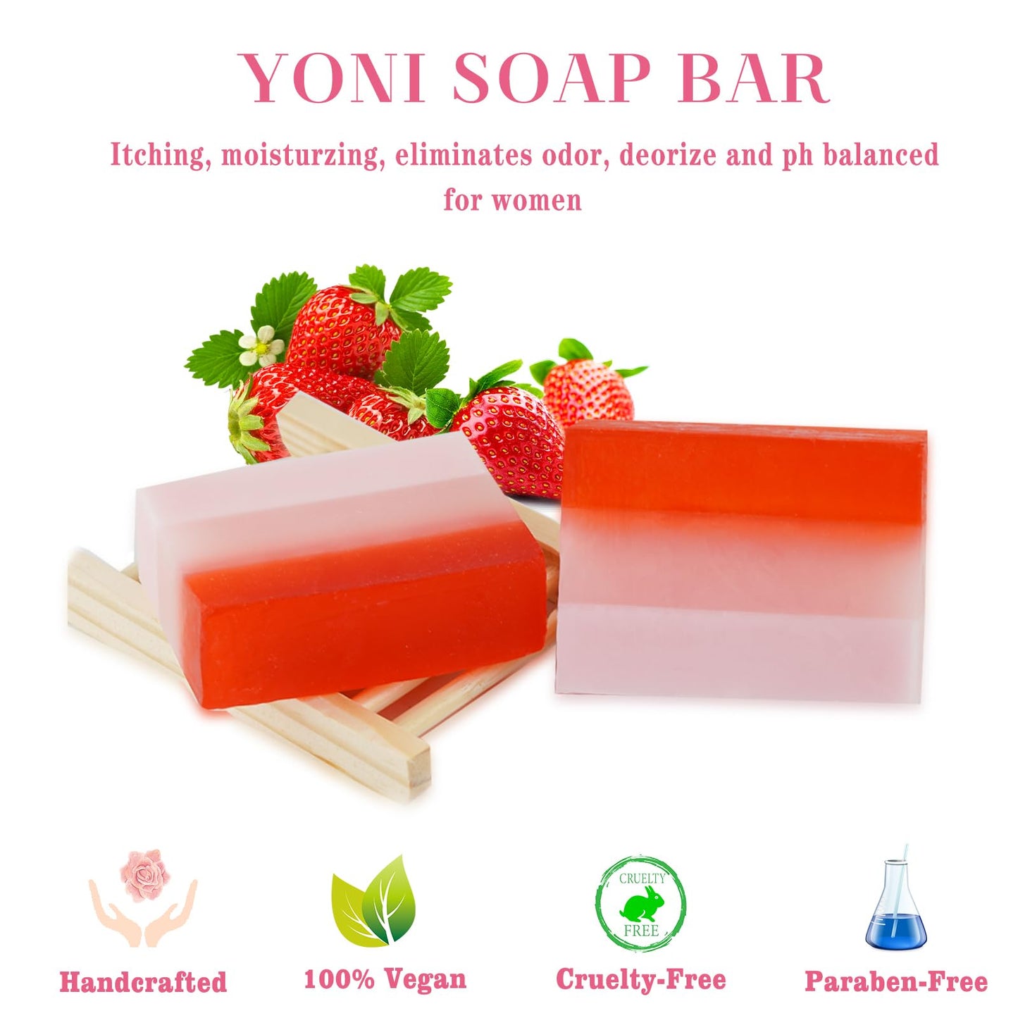 2Pcs Strawberry Yoni Bars and Yoni Oil Set for Feminine Wash, Yoni Wash for Cleanse Vaginal Balance PH