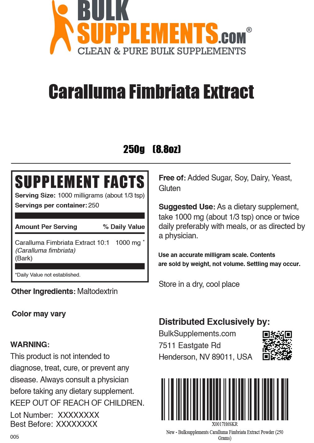 BulkSupplements.com Caralluma Fimbriata Extract Powder - Herbal Supplement for Digestive