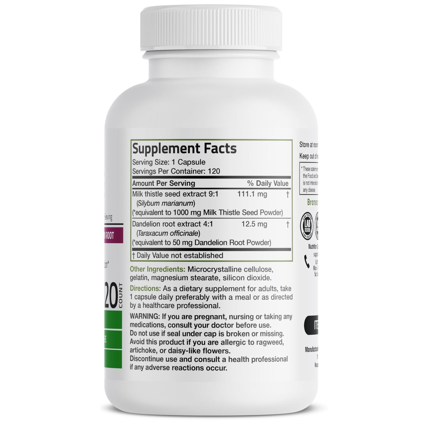 Bronson Milk Thistle Silymarin Marianum & Dandelion Root Liver Health Support