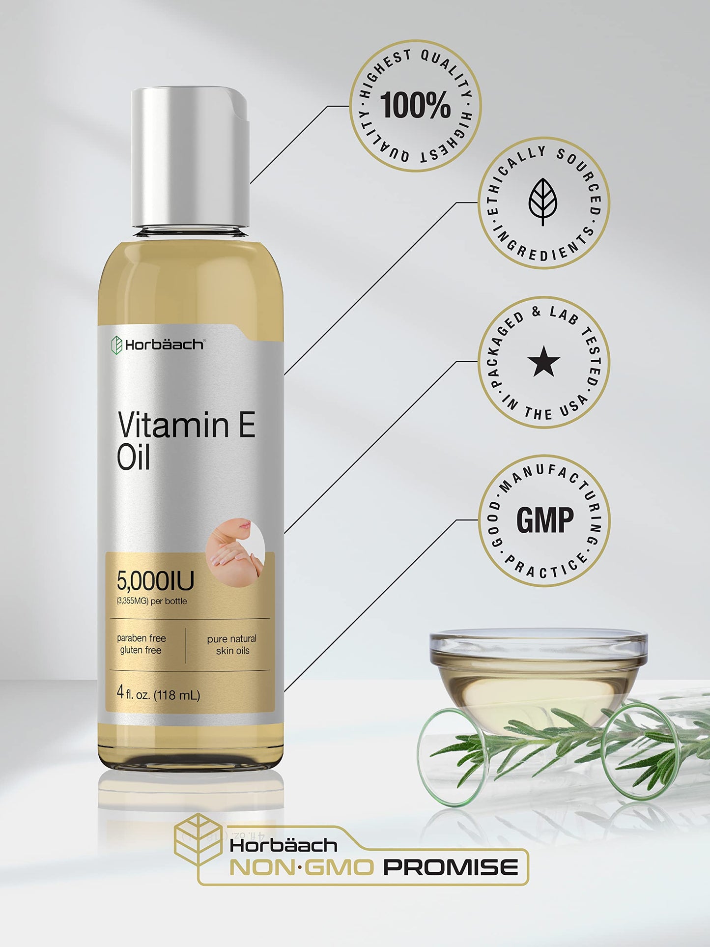 Vitamin E Oil | 5000 IU | 8 oz (2 x 4oz) Value Pack | for Skin, Hair, Face & Body | Vegetarian