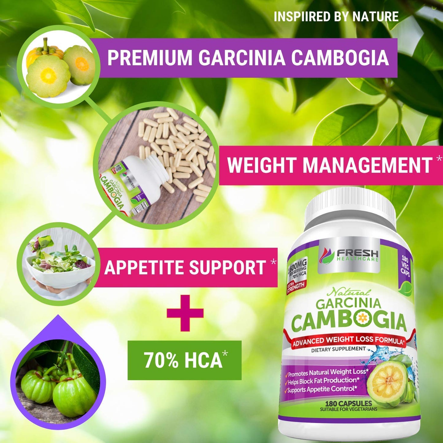 Fresh Healthcare 100% Pure Garcinia Cambogia Extract - All Natural Appetite Suppressant