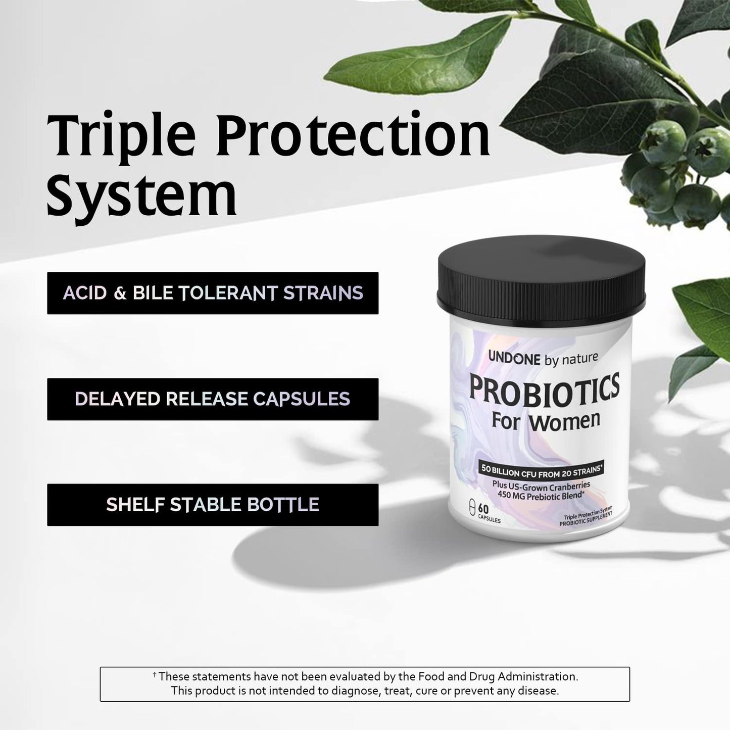Undone By Nature Probiotic for Women, 50 Billion CFU Women's Probiotics with Prebiotics
