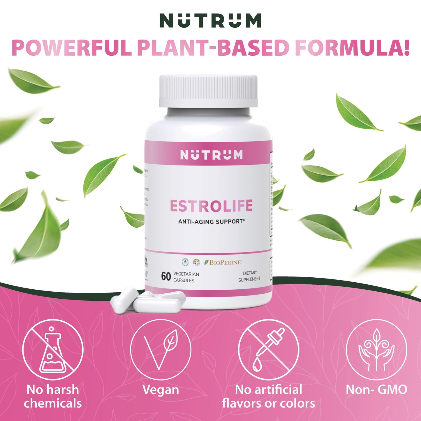 Estrolife Anti-Aging Support for Women by Nutrum, Vegan Supplement for Long Lasting Female Hormonal Balance