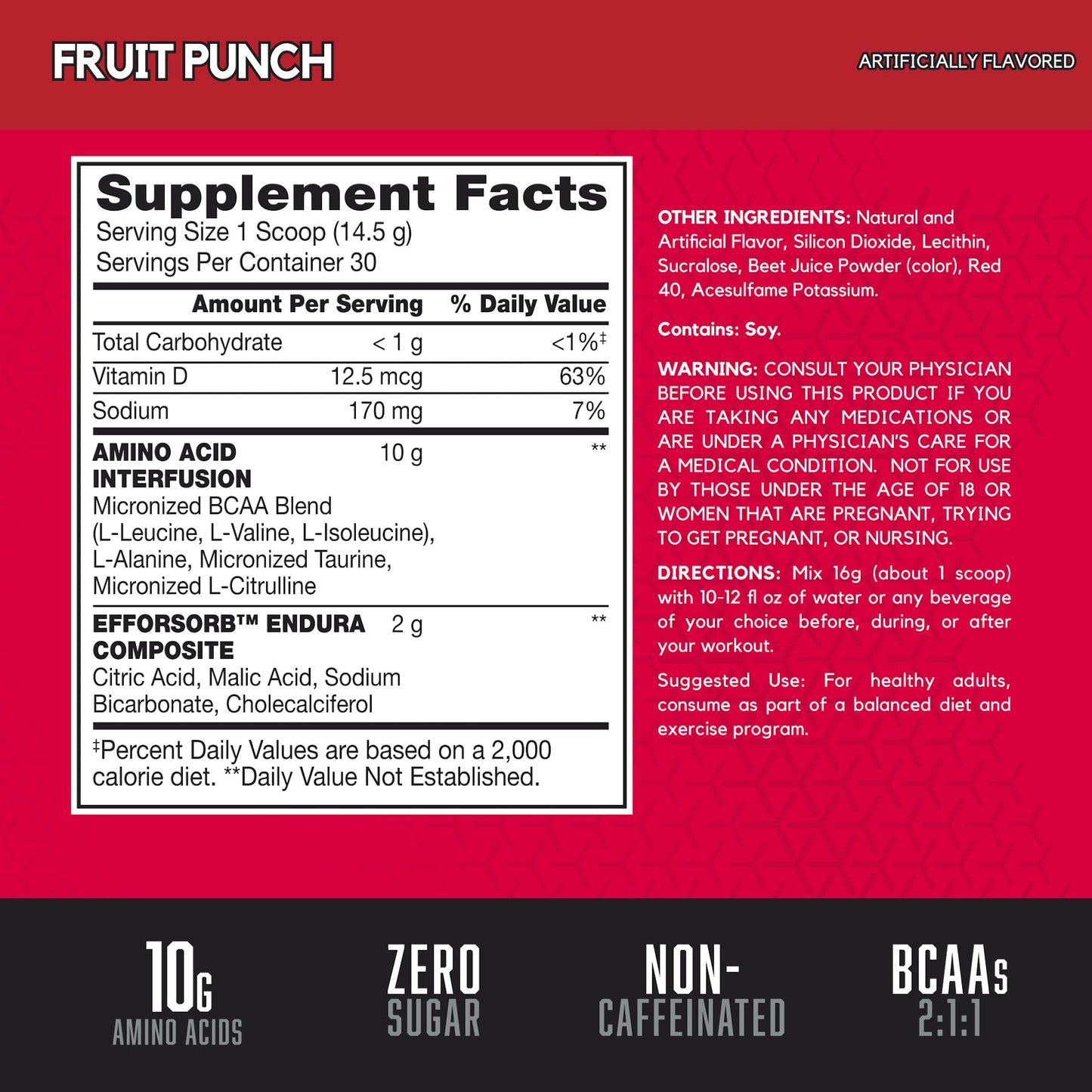 BSN Amino X Muscle Recovery & Endurance Powder with BCAAs, Intra Workout Support, 10 Grams of Amino Acids, Keto Friendly, Caffeine Free, Flavor: Fruit Punch, 30 servings (Packaging May Vary)