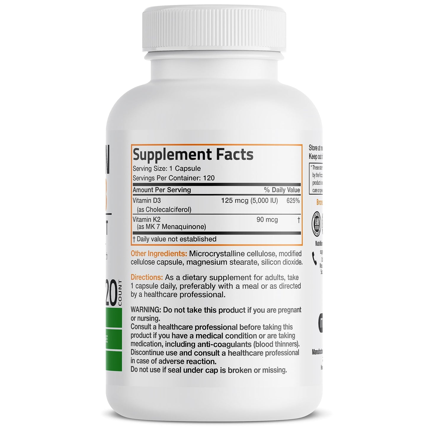 Bronson Vitamin K2 (MK7) with D3 Supplement Non-GMO Formula 5000 IU Vitamin