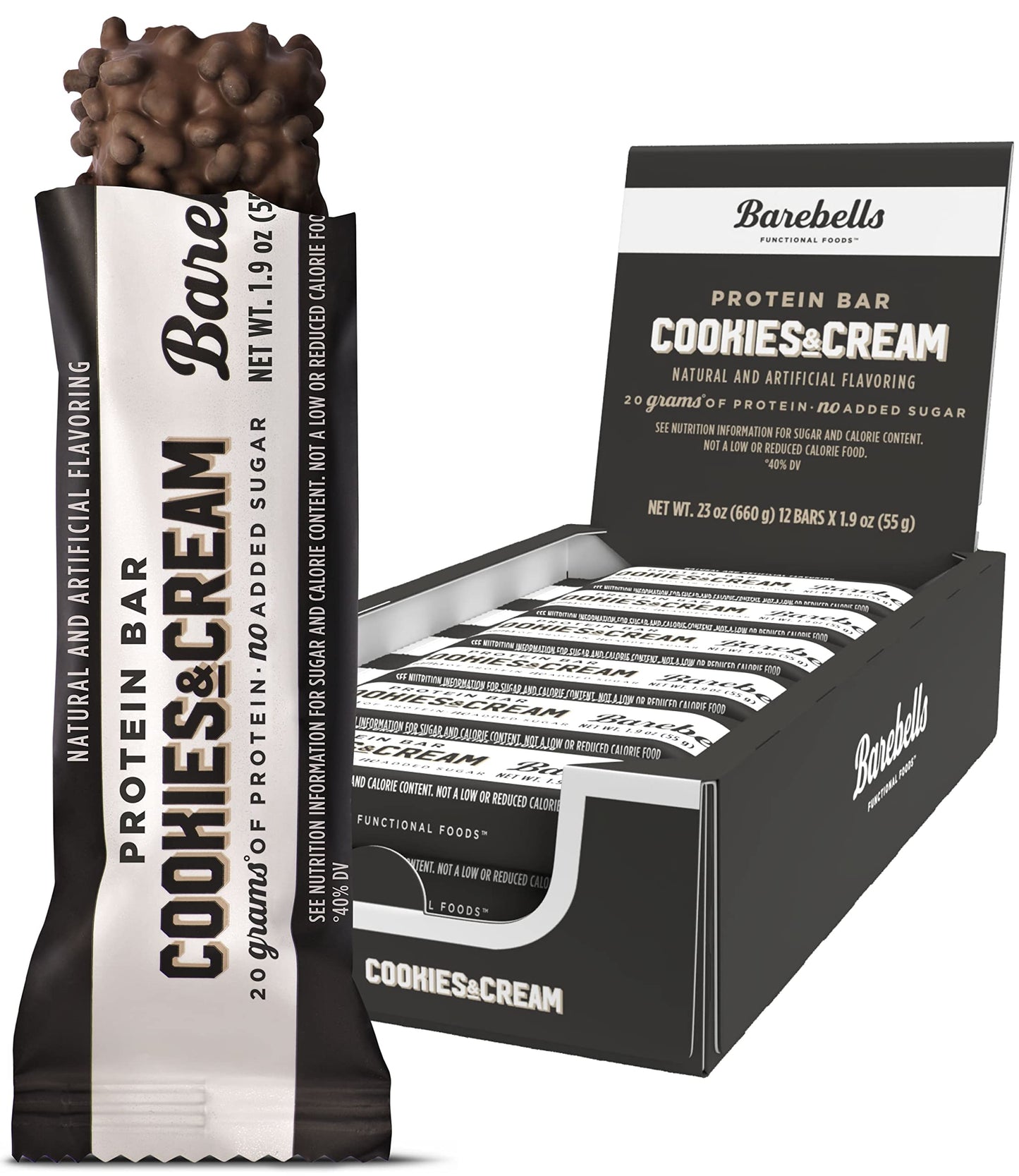Barebells Protein Bars Cookies & Cream - 12 Count, 1.9oz Bars - Protein Snacks with 20g