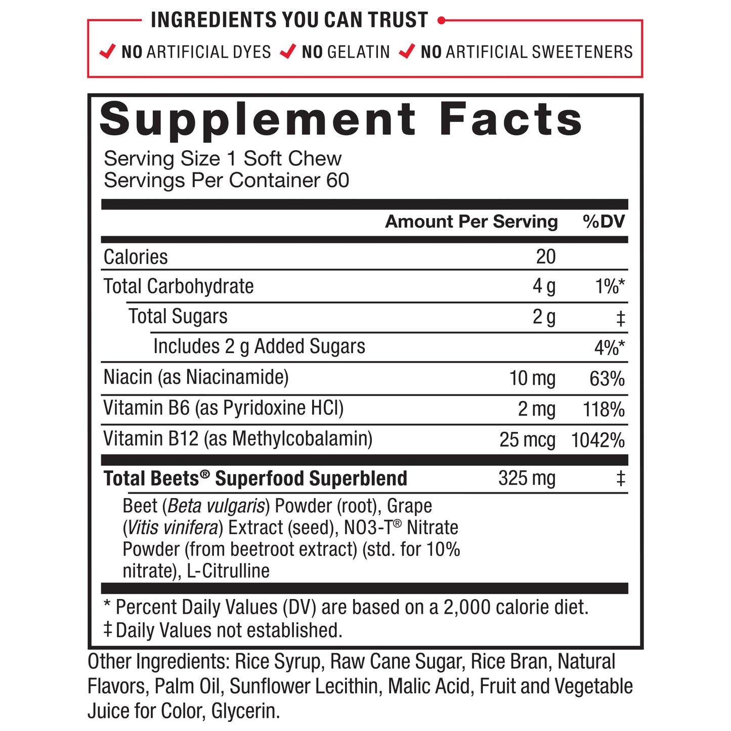 Force Factor Total Beets Soft Chews with Beetroot, Nitrates, L-Citrulline, Grapeseed Extract