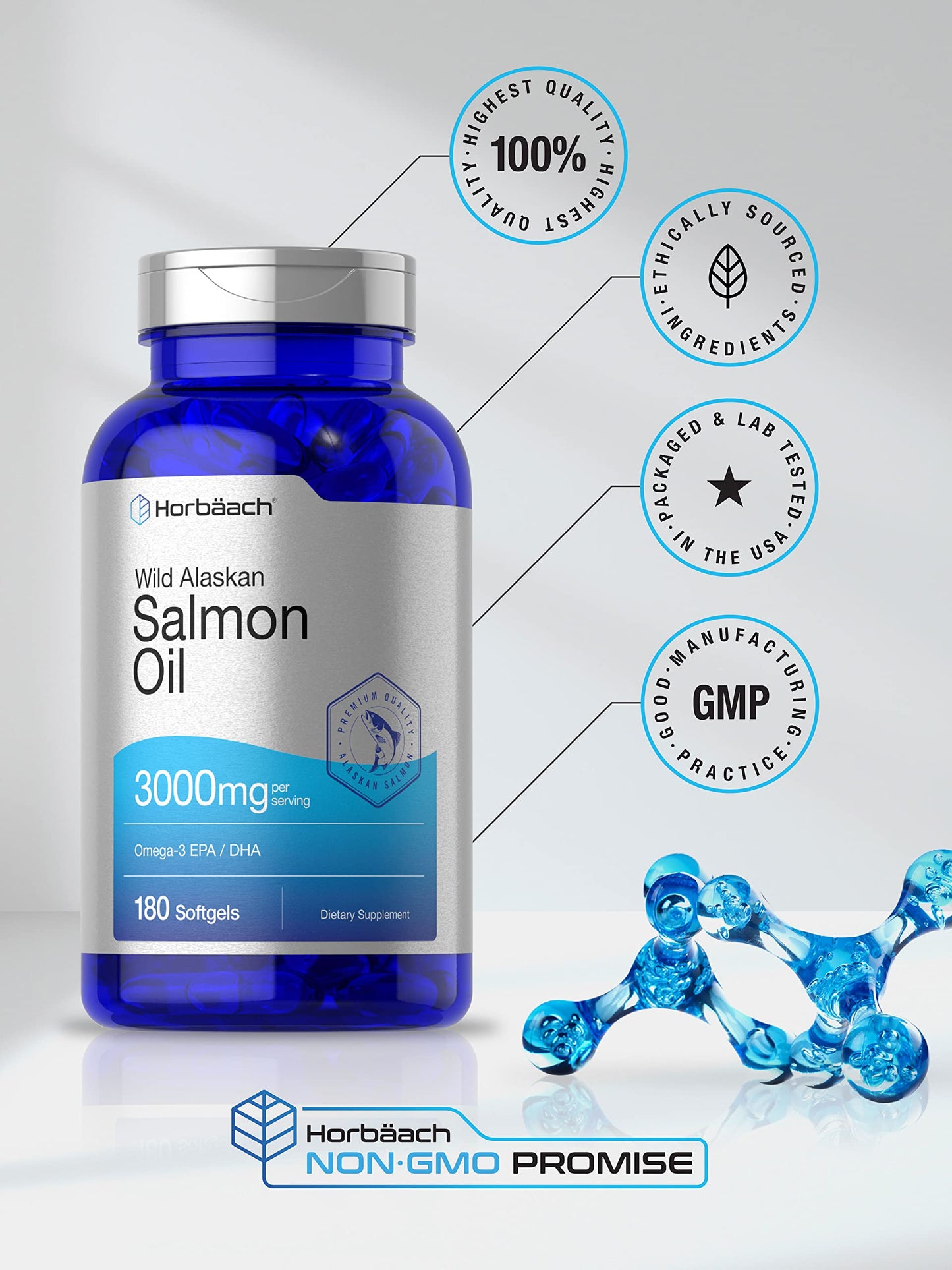 Wild Alaskan Salmon Fish Oil | 180 Softgel Capsules | Gluten Free, Non-GMO | High Potency
