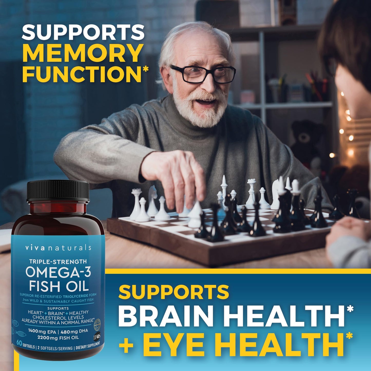 Viva Naturals Triple Strength Omega 3 Fish Oil Supplement - 2200 mg Wild Caught