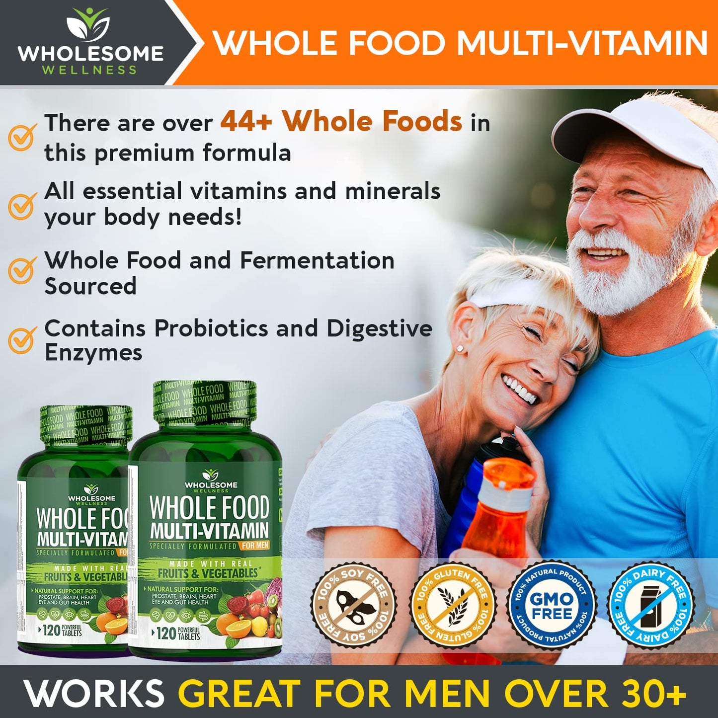Whole Food Multivitamin for Men - Natural Multi Vitamins, Minerals, Organic Extracts