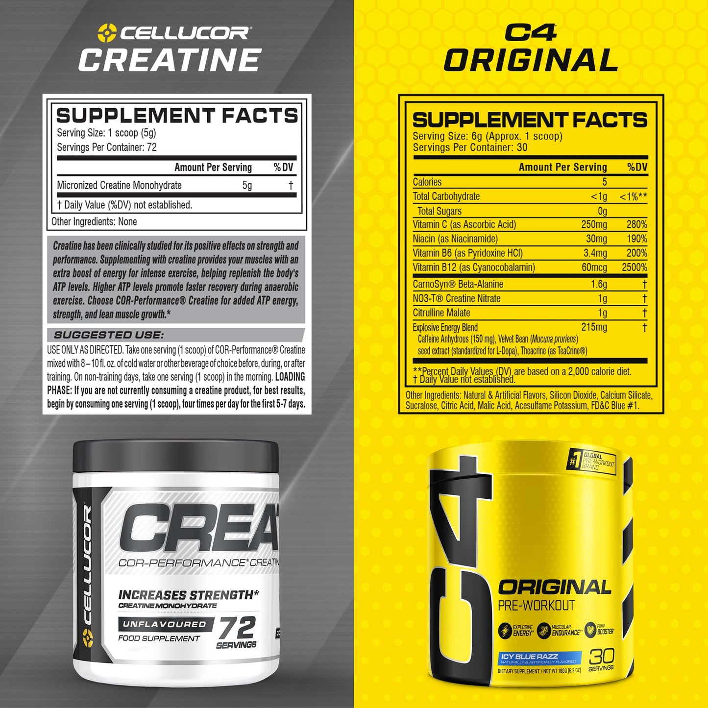 Cellucor Pre Workout & Creatine Bundle, C4 Original Pre Workout Powder, Icy Blue Razz