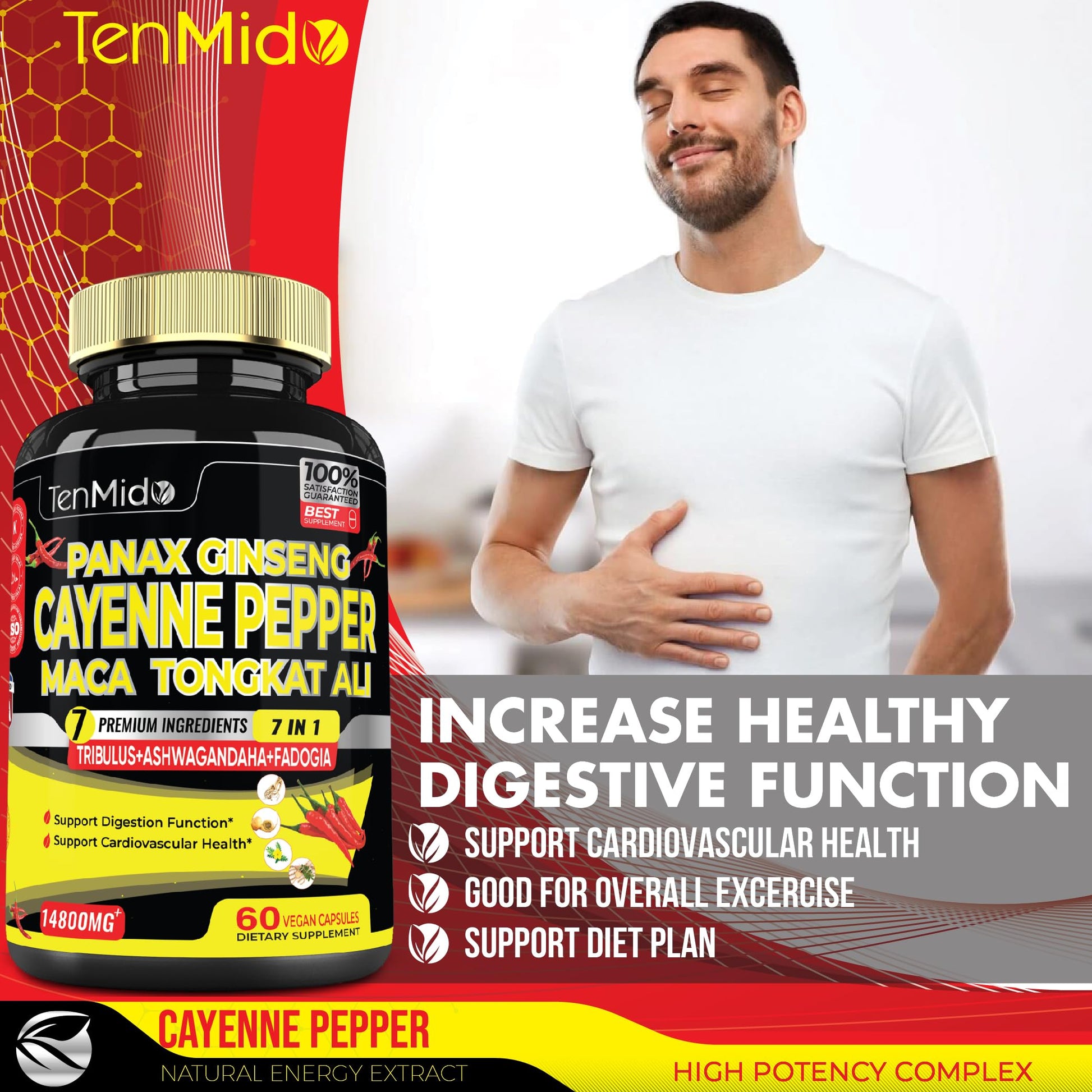 2 Packs 60 Caps 14800mg - Cayenne Pepper Supplements Extract Capsules - Tongkat Ali Tenmido