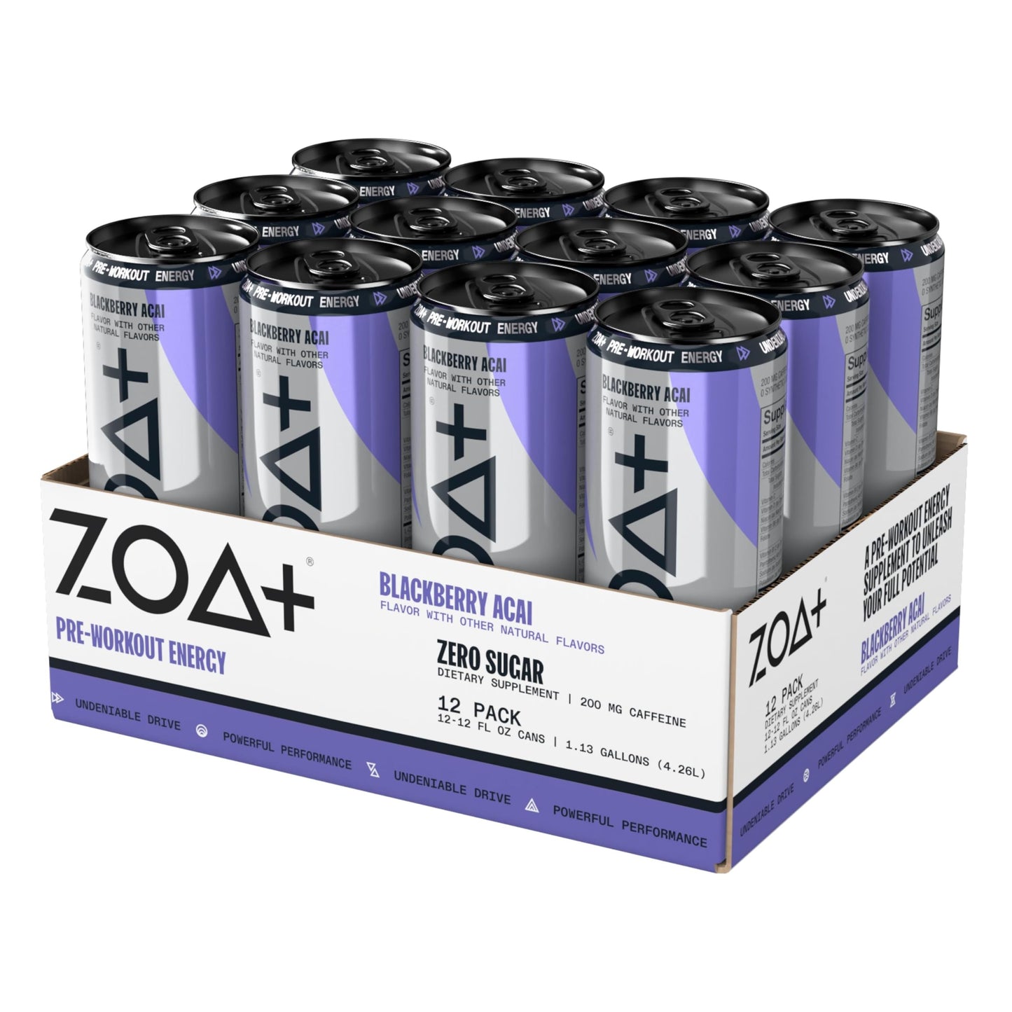 ZOA Plus Sugar-Free Pre-Workout Drink, Ready to Drink with Nitric Oxide, Vitamin B, C and D