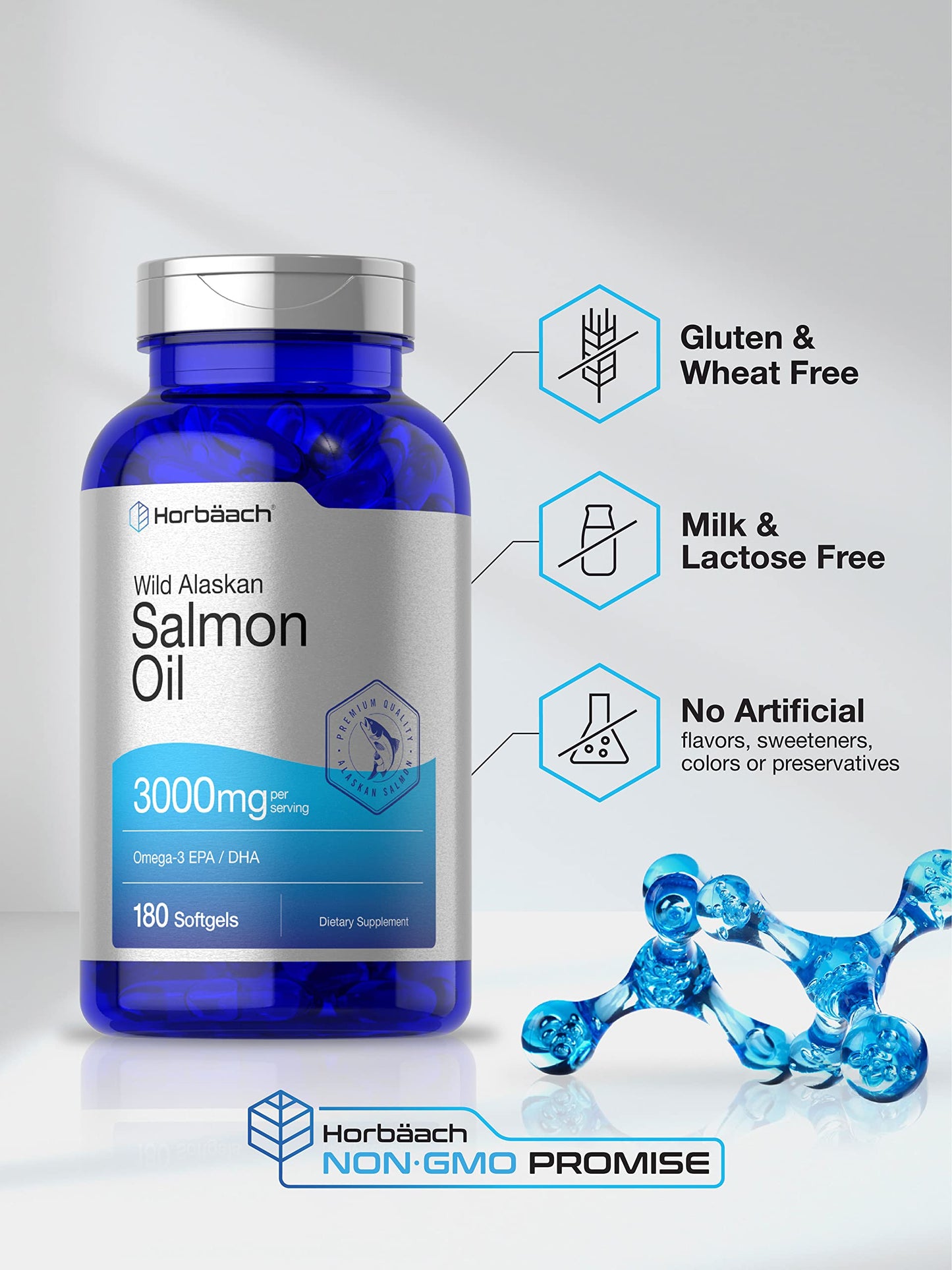Wild Alaskan Salmon Fish Oil | 180 Softgel Capsules | Gluten Free, Non-GMO | High Potency