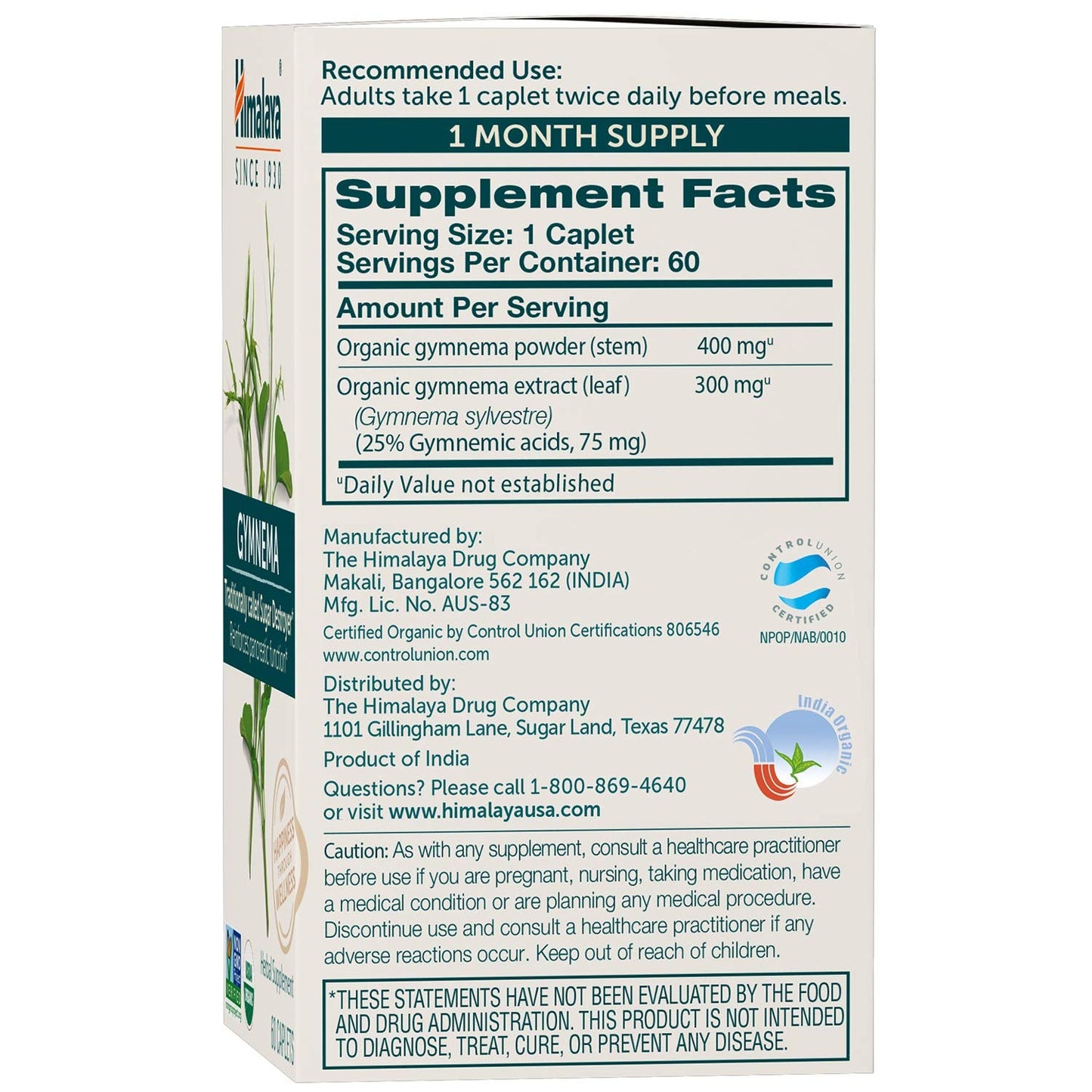 Himalaya Organic Gymnema Sylvestre for Glucose Metabolism, 700 mg