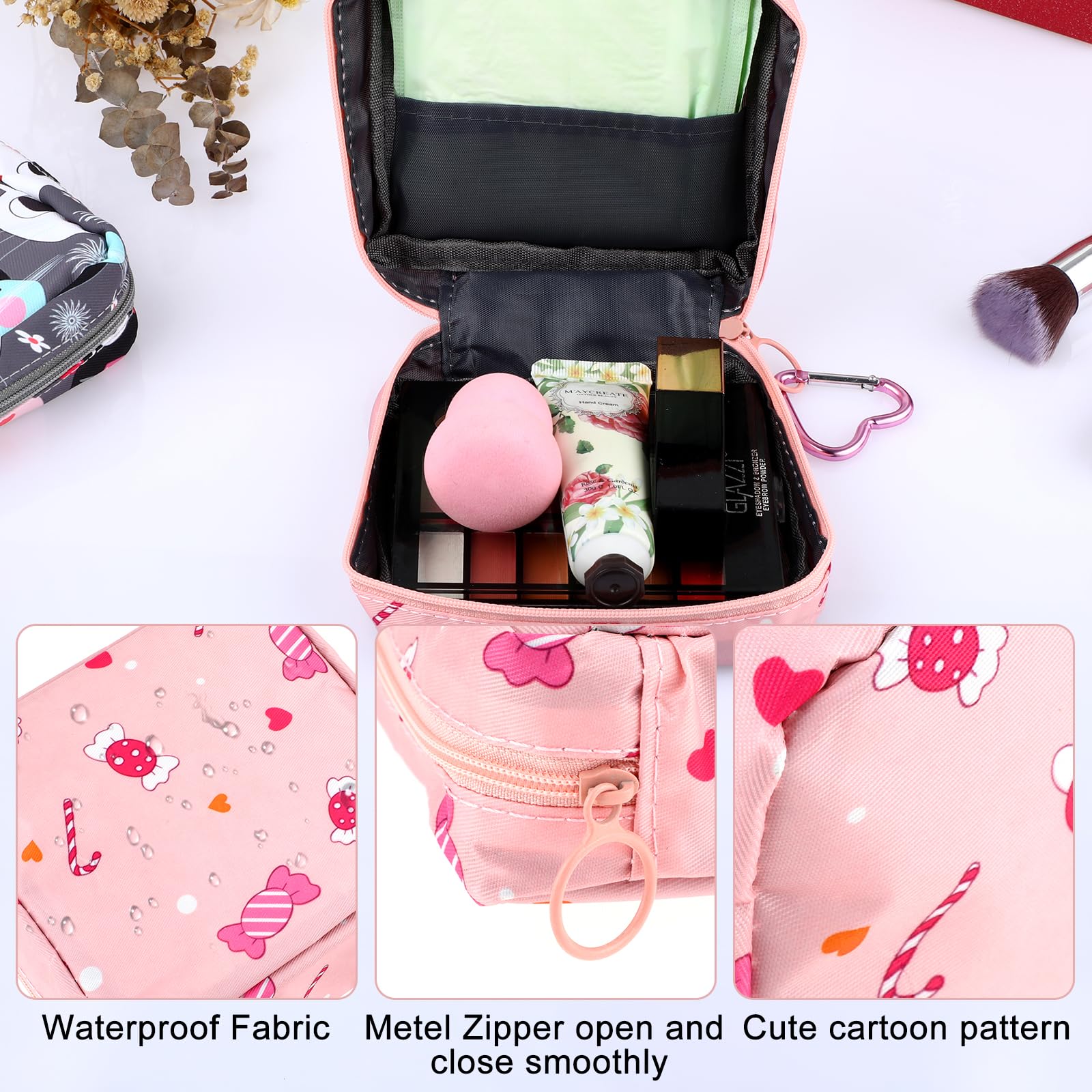 Abeillo 2Pcs Period Bag with Heart Carbiner, Sanitary Pad Storage Bag Samll Period Pouch Abeillo