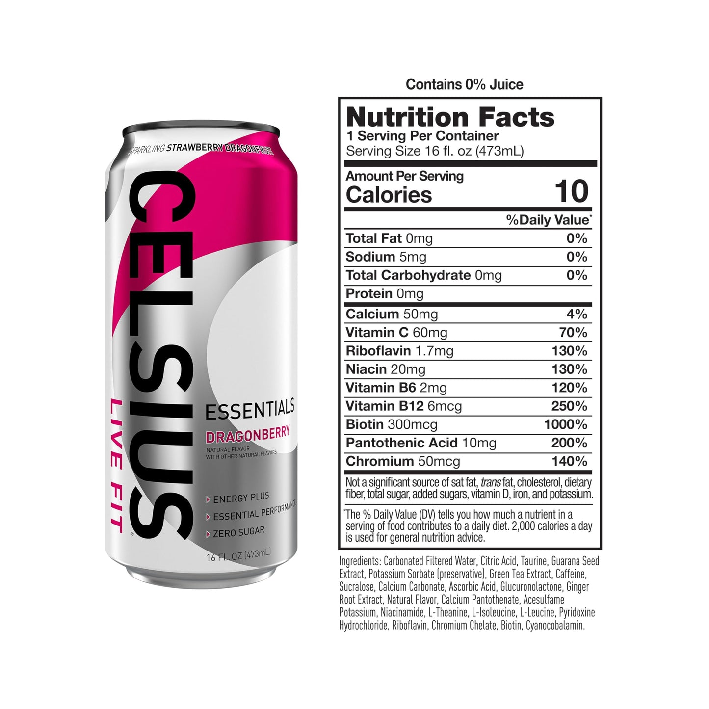 CELSIUS ESSENTIALS, Sparkling Dragonberry, Performance Energy Drink 16 Fl Oz