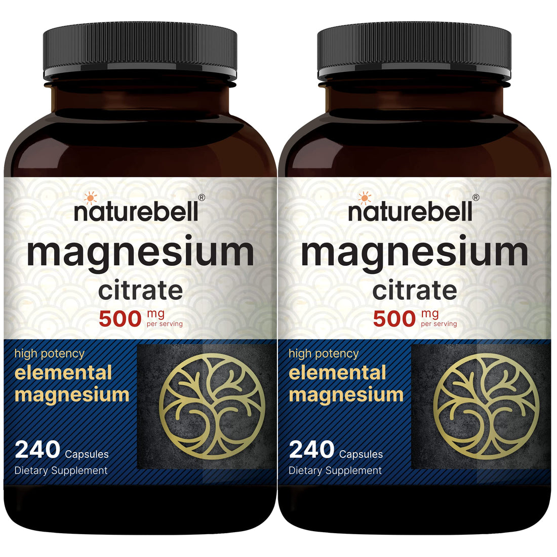 2 Pack Magnesium Citrate 500mg, 480 Capsules | High Purity Elemental Form