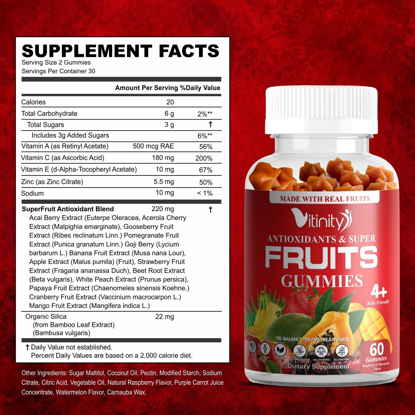 VITINITY Made with Real Super Fruits Delicious Gummy Supplement,Men,Women & Kids