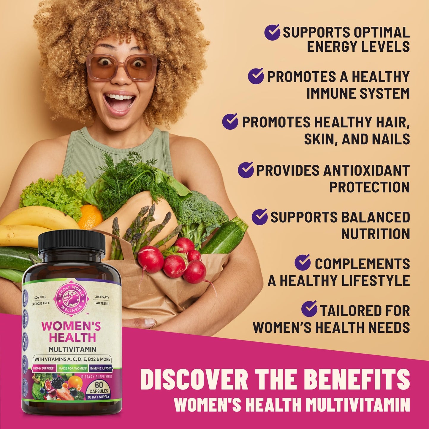 Womens Daily Multivitamins & Multimineral Supplement for Energy, Mood, Focus, Hair