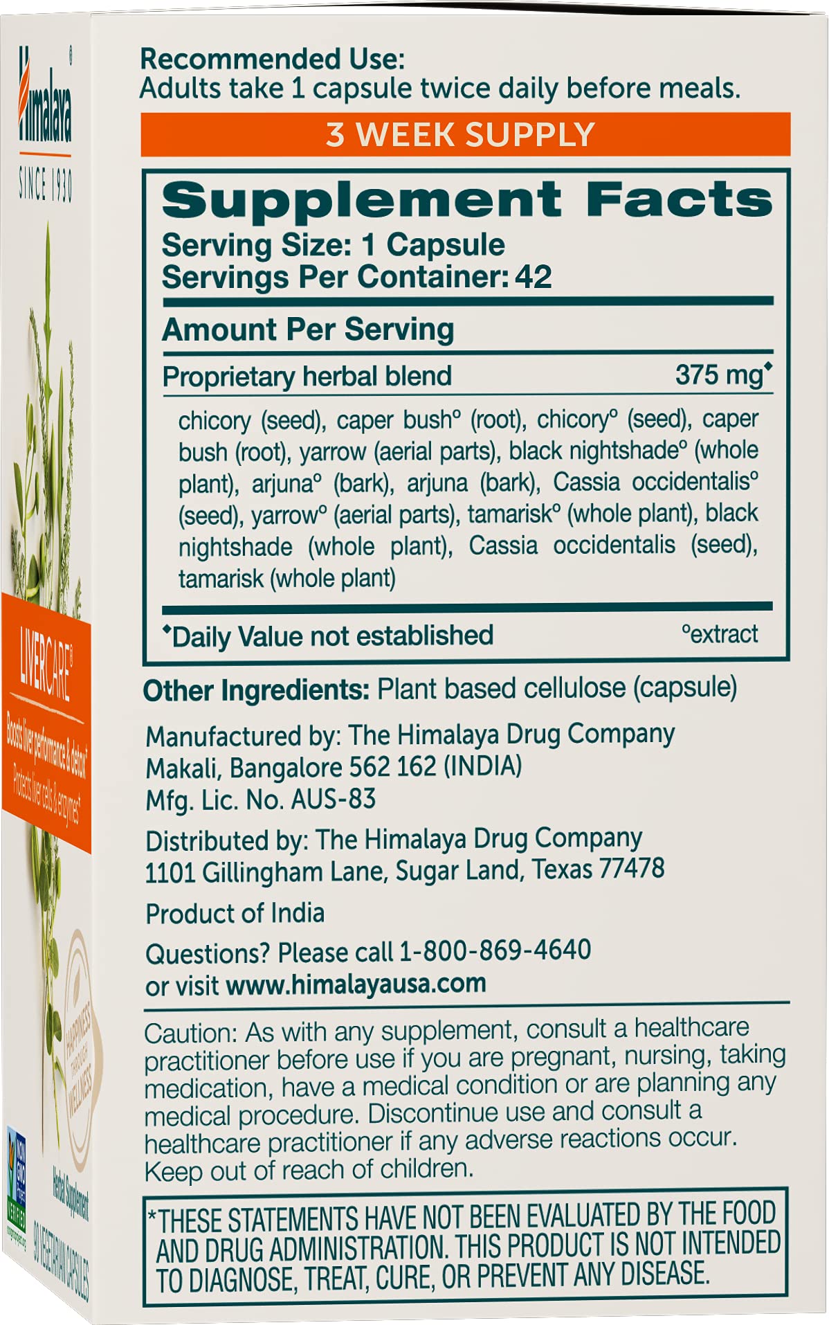 Himalaya LiverCare for Total Liver Support, Cleanse and Detox, Protects Cells & Enzymes