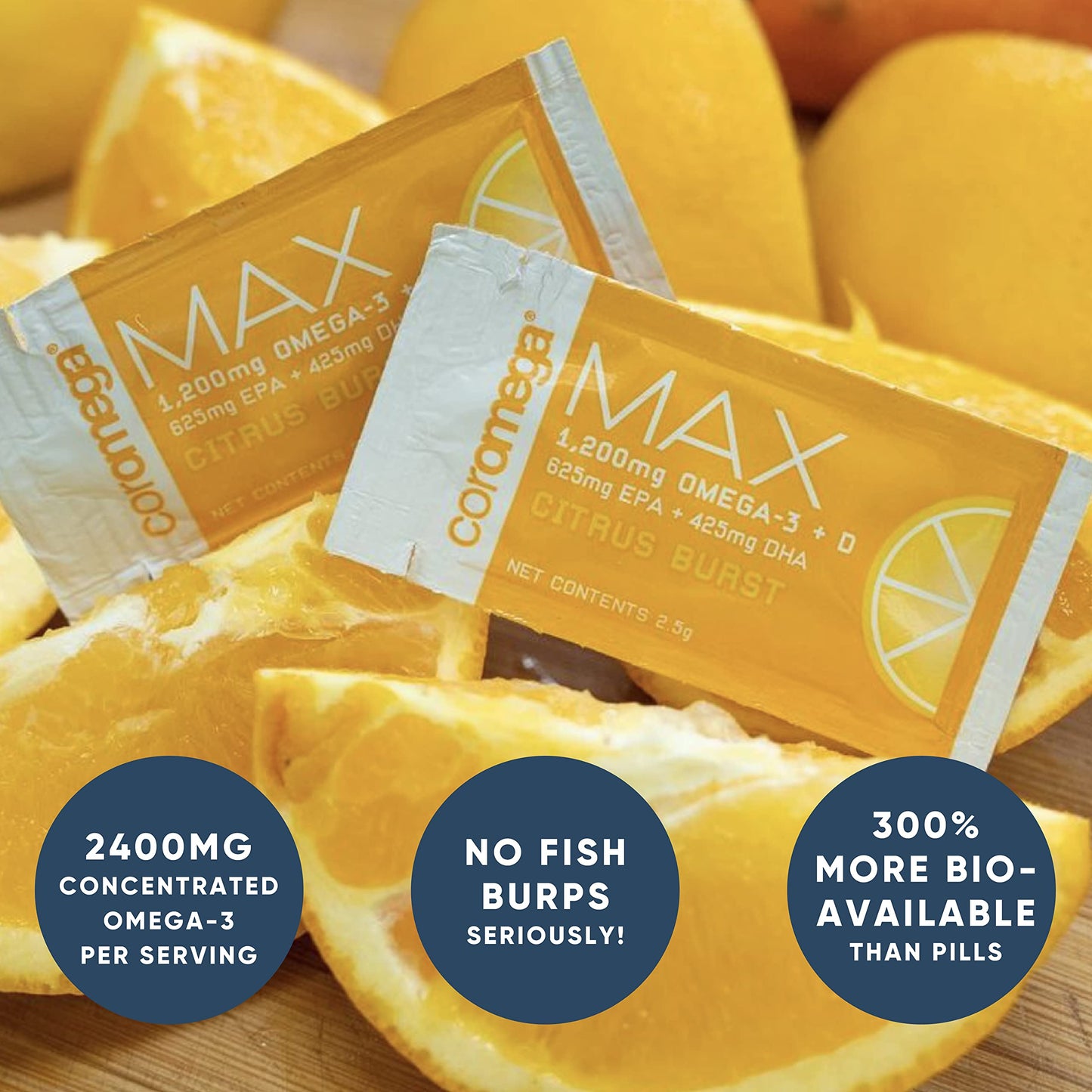 Coromega MAX High Concentrate Omega 3 Fish Oil, 2400mg Omega-3s with 3X Better