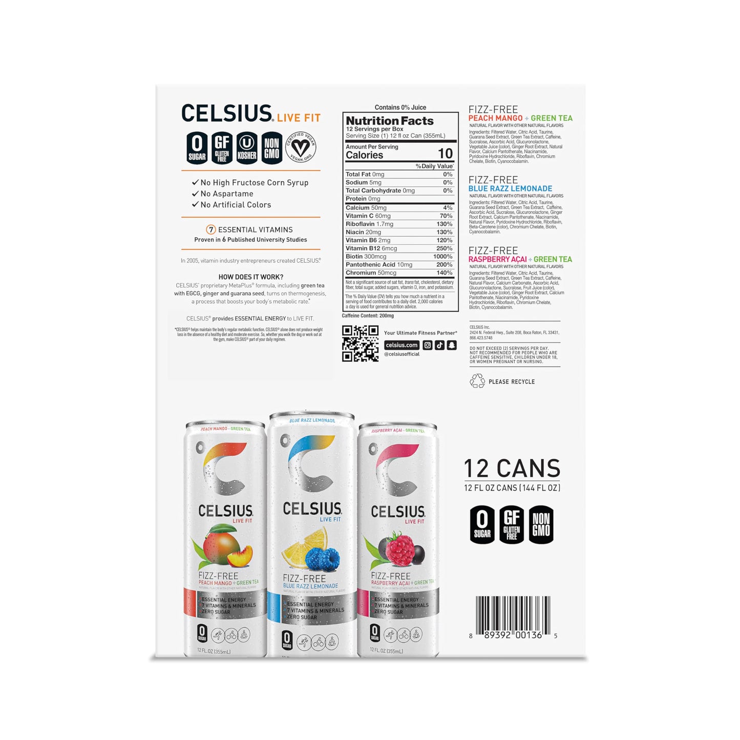 CELSIUS Fizz Free Variety Pack, Functional Essential Energy Drink 12 Fl Oz (Pack of 12)