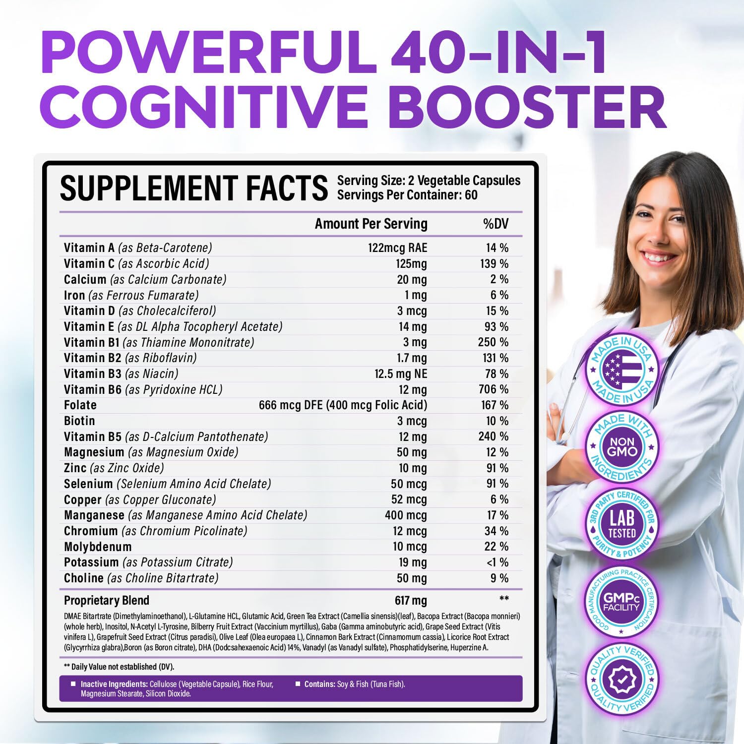 40-in-1 Brain Booster Supplements for Memory, Focus, Clarity, Energy, Performance Rainbow Nutrients, LLC