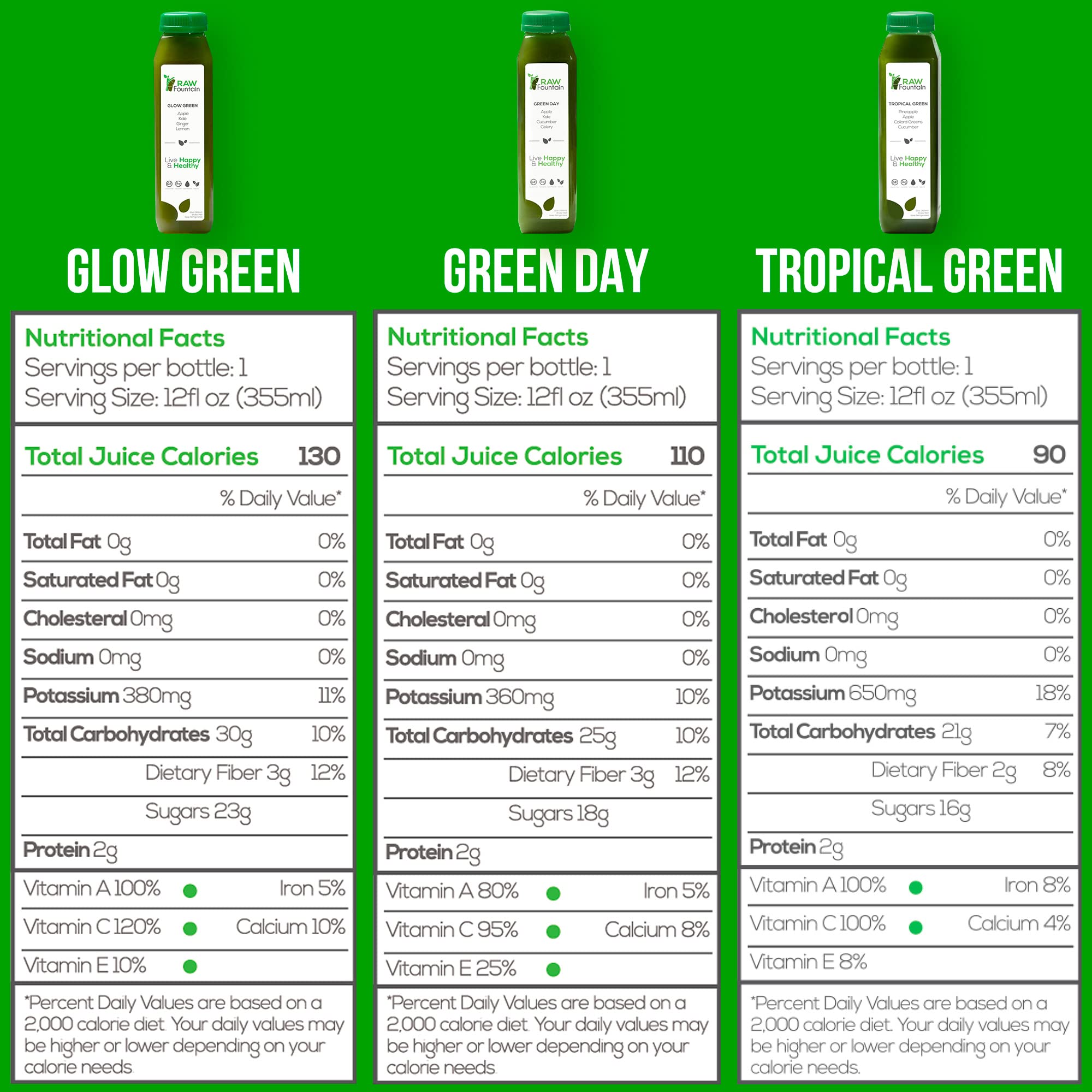 1 Day Green Juice Cleanse by Raw Fountain, All Natural Raw, Vegan Detox, Cold Pressed