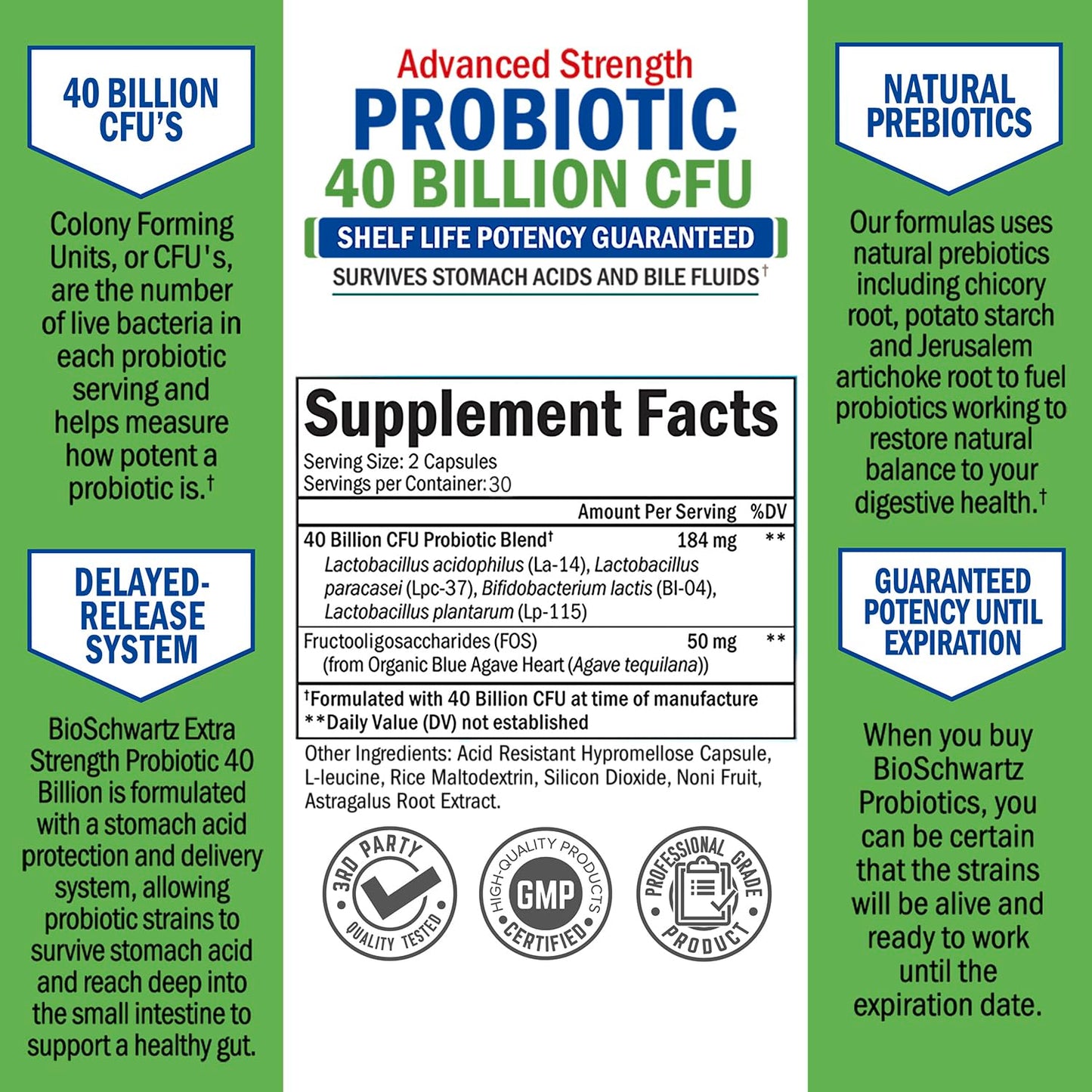 Daily Probiotic Supplement with 40 Billion CFU - Gut Health Complex with Astragalus