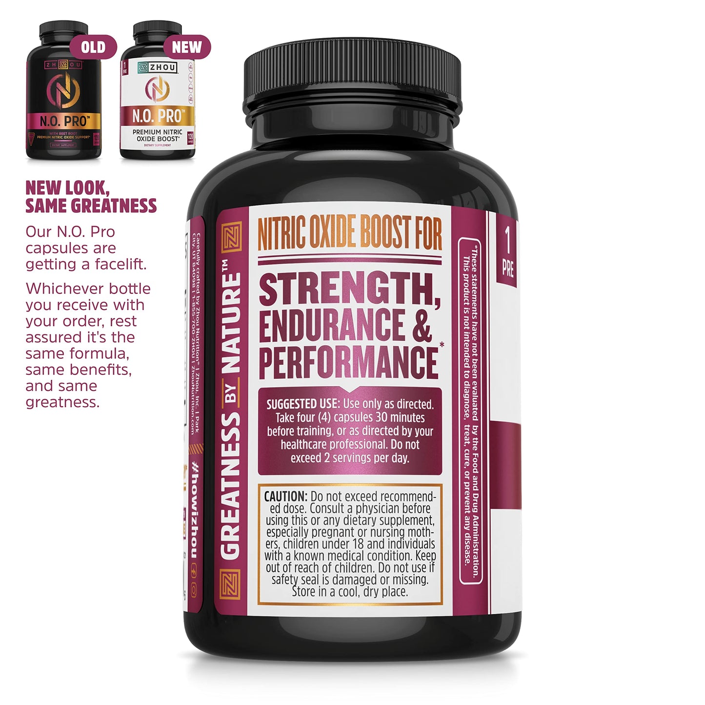 Zhou Nitric Oxide with L Arginine, Citrulline Malate, AAKG and Beet Root | Powerful N.O.