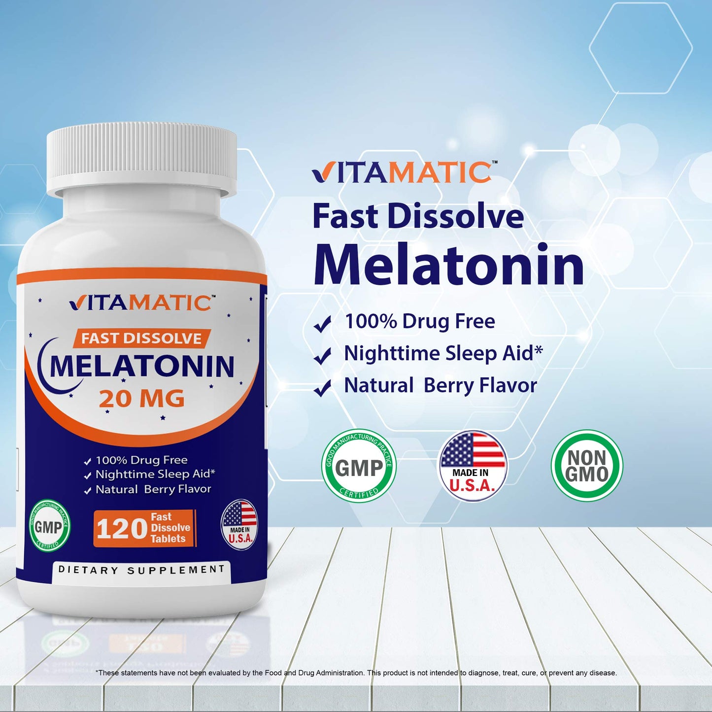 Vitamatic 2 Pack Melatonin 20mg Fast Dissolve 120 Tablets - Natural Berry