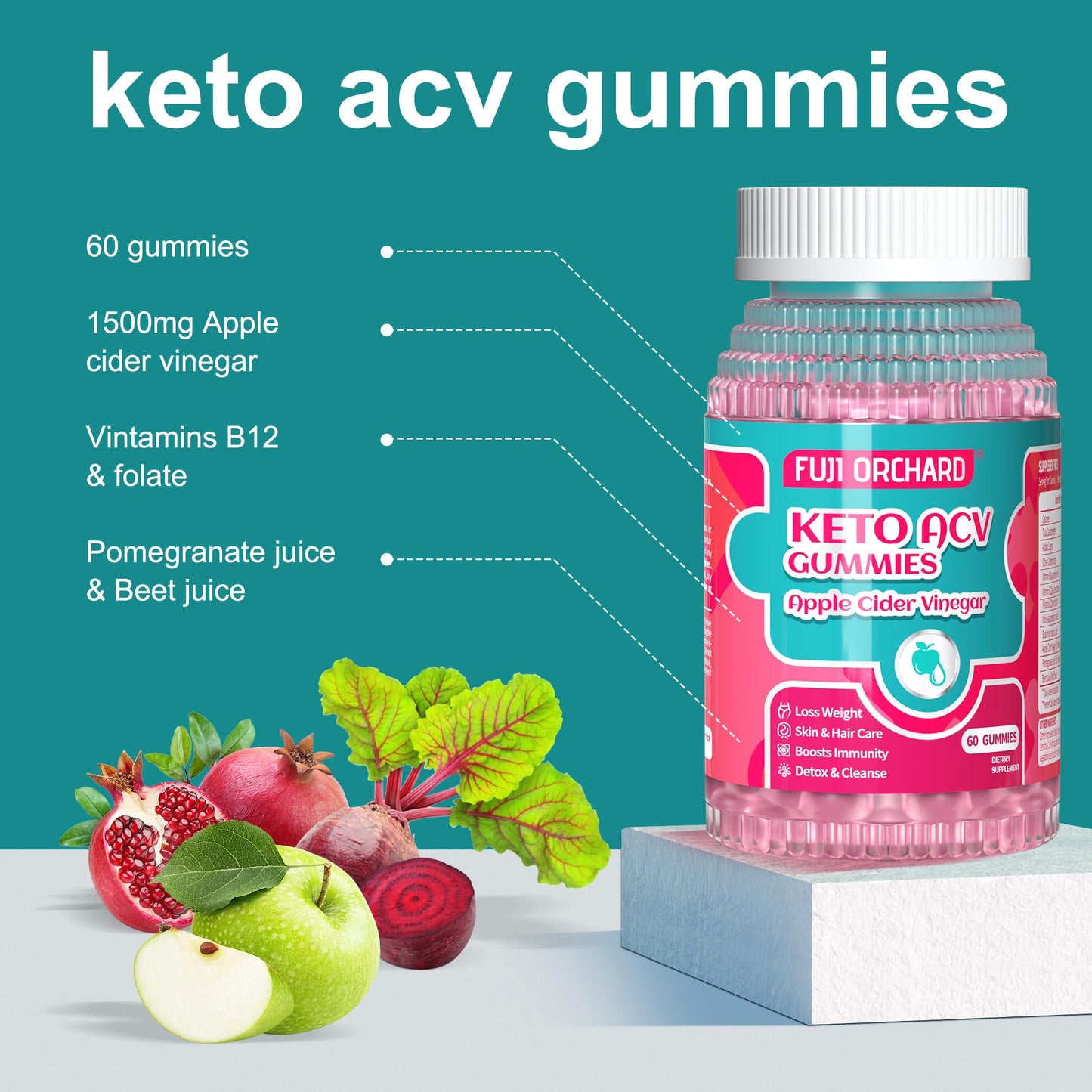 FUJI ORCHARD Keto Acv Gummies, 1500mg Keto Acv Gummies Advanced Weight Loss