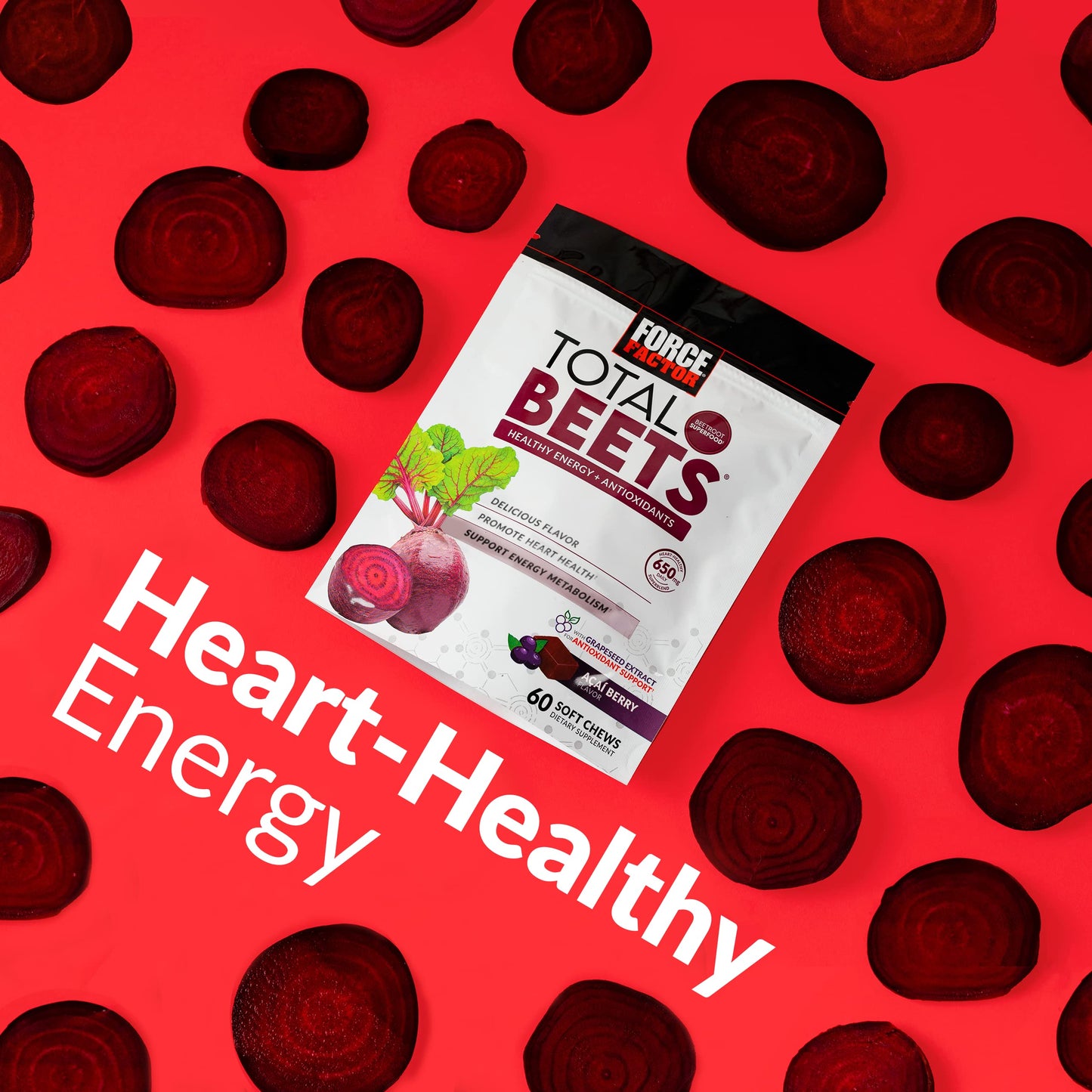 Force Factor Total Beets Soft Chews with Beetroot, Nitrates, L-Citrulline, Grapeseed Extract