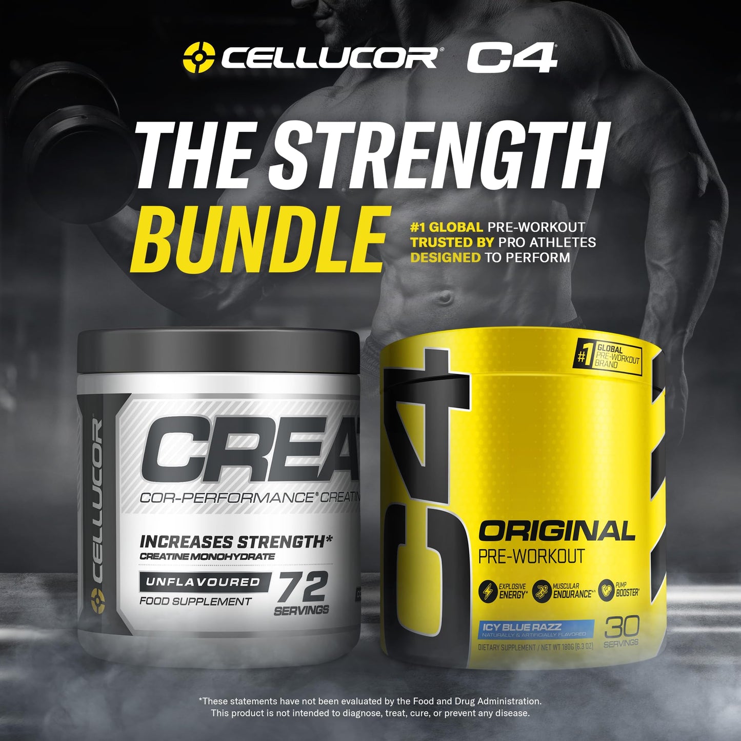 Cellucor Pre Workout & Creatine Bundle, C4 Original Pre Workout Powder, Icy Blue Razz
