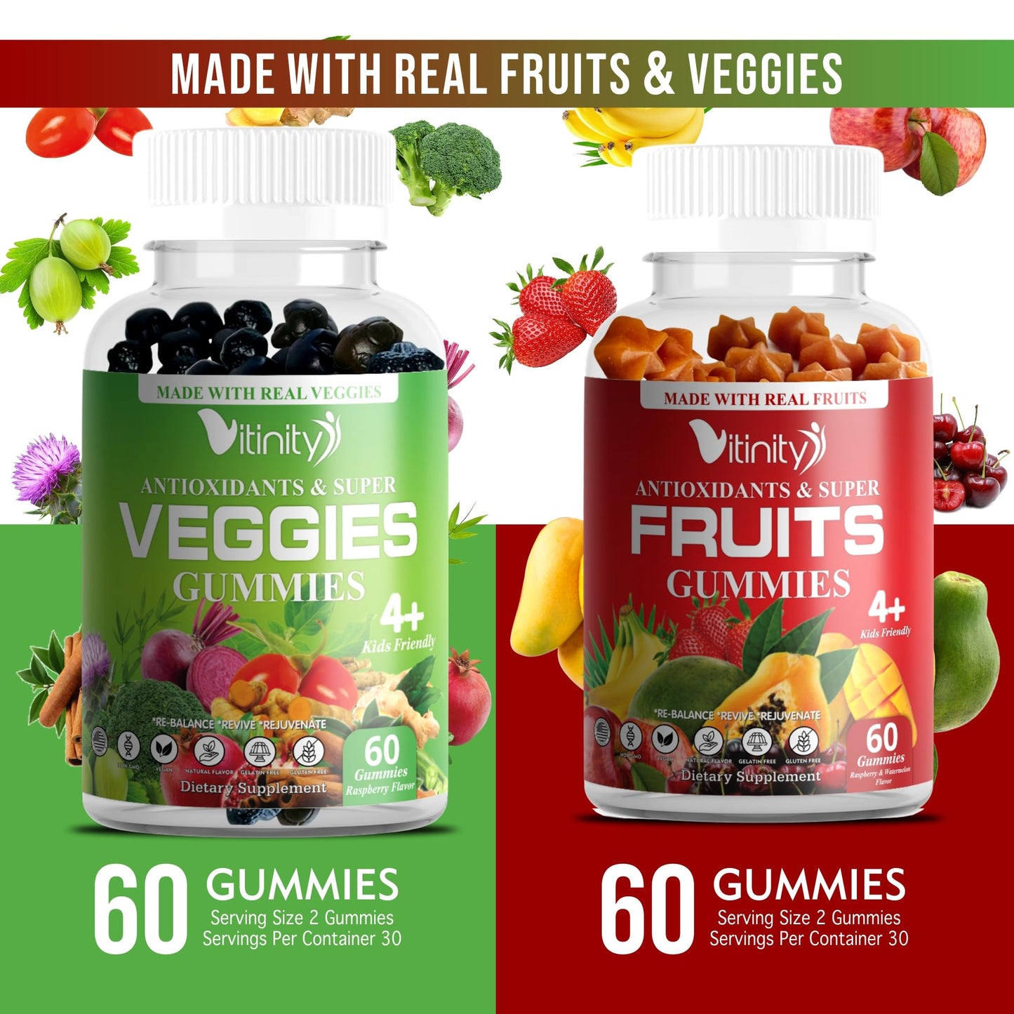 VITINITY Made with Real Fruit-Real Veggie Gummies-Superfood Vegetable Vitamin Sup