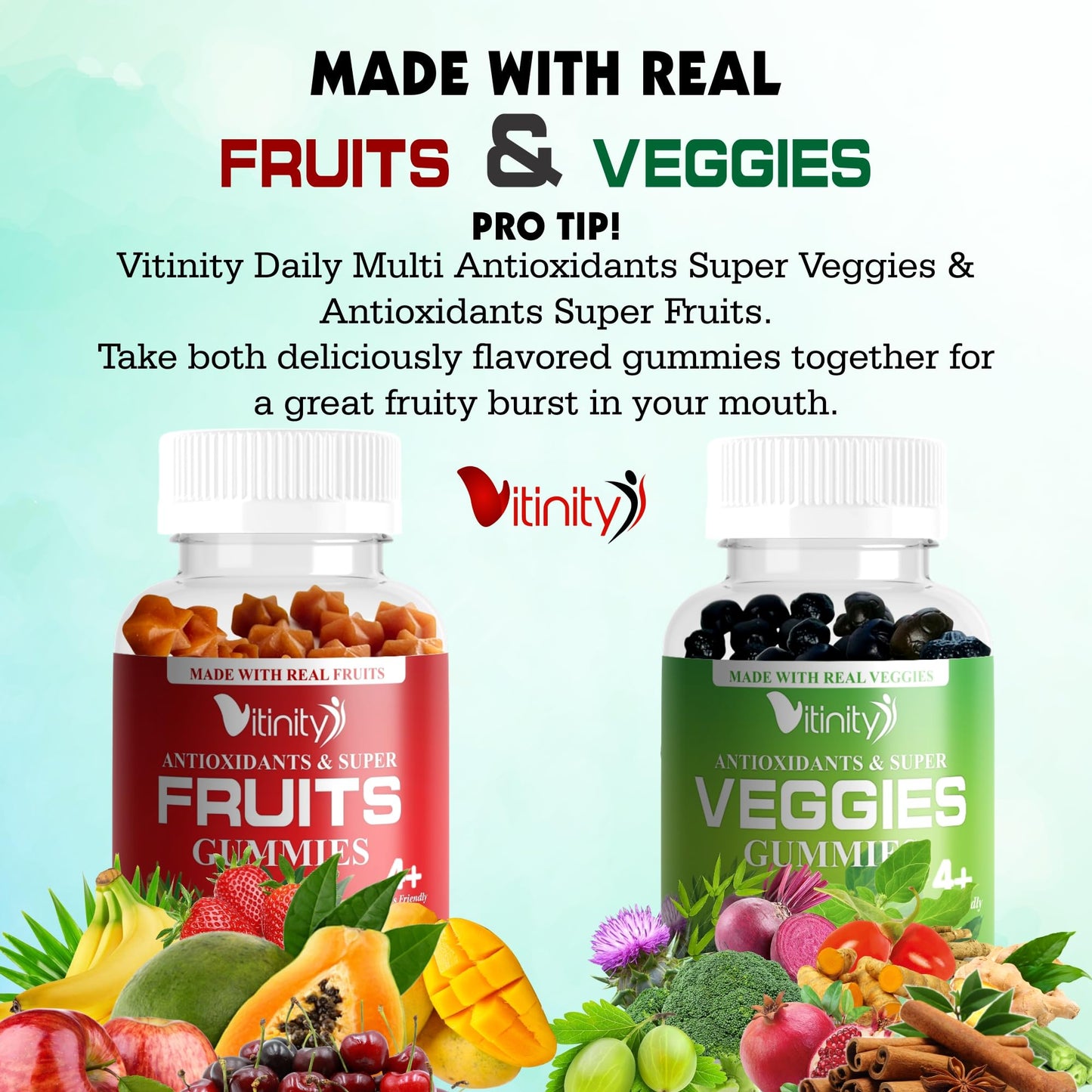 VITINITY Made with Real Fruit-Real Veggie Gummies-Superfood Vegetable Vitamin Sup