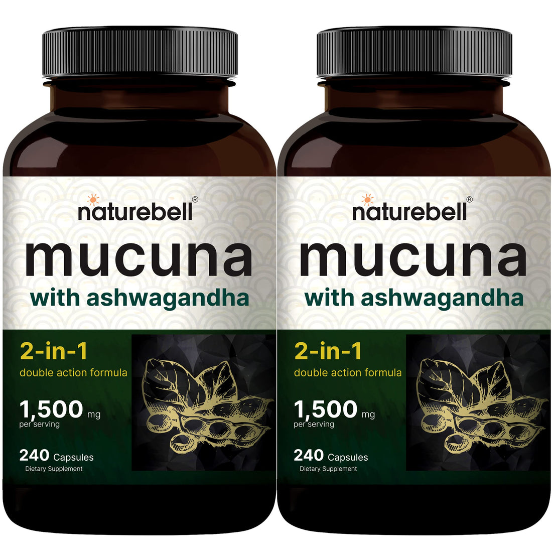 2 Pack NatureBell Mucuna Pruriens Capsules, 1500mg Per Serving, Made with Mucuna