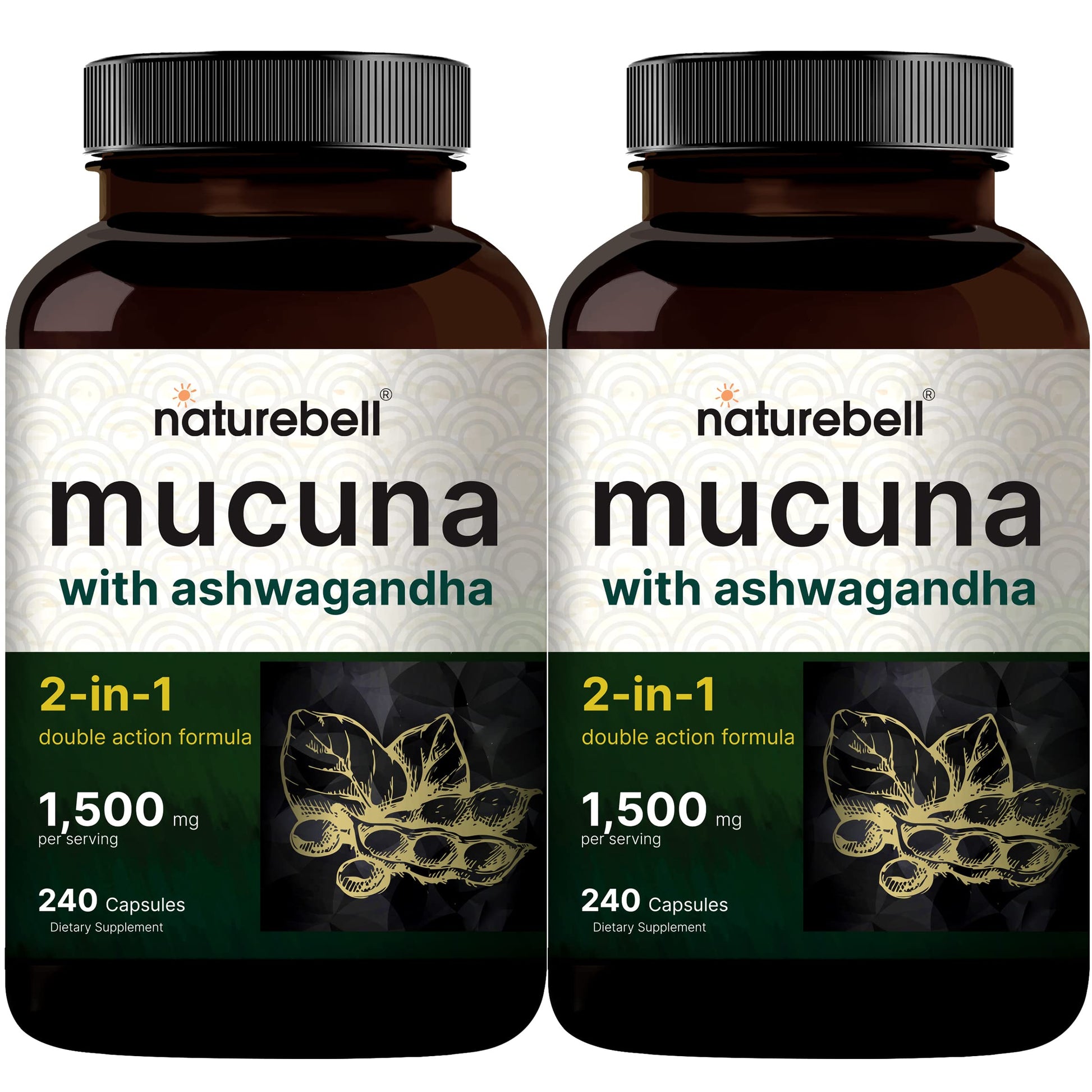 2 Pack NatureBell Mucuna Pruriens Capsules, 1500mg Per Serving, Made with Mucuna
