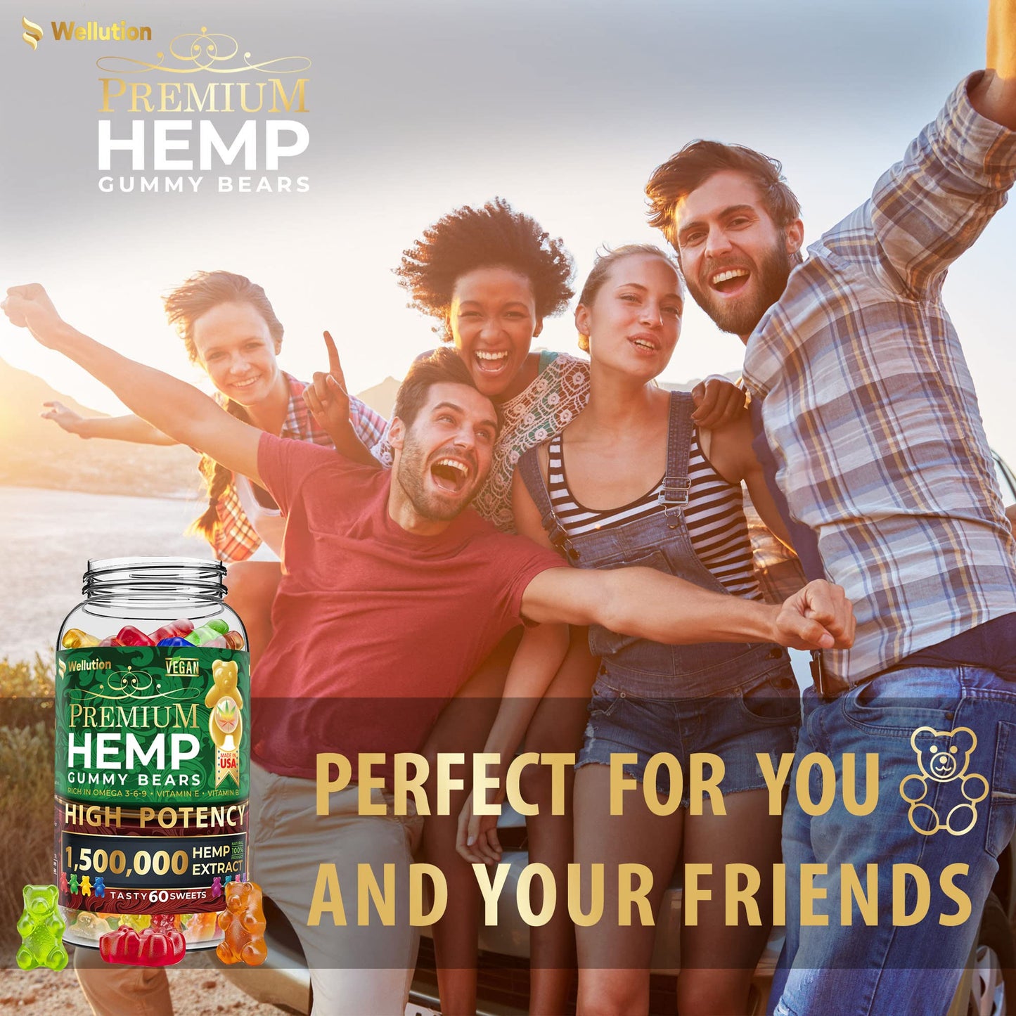 Wellution Hemp Gummies 1,500,000 XXL High Potency - Fruity Gummy Bear with Hemp Oil