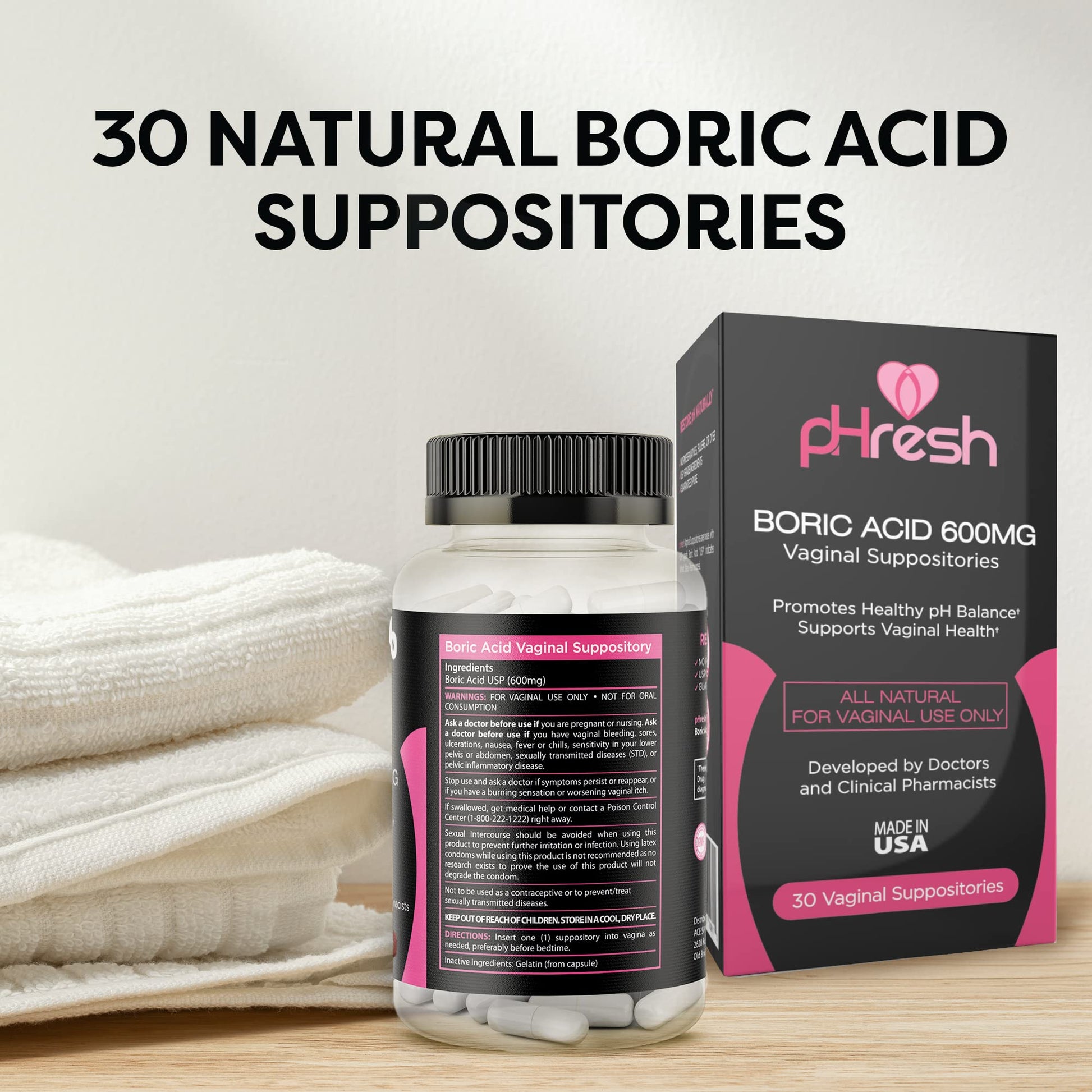 ACE NUTRITION pHresh Boric Acid Suppositories & Vaginal pH Test Strips Bundle ACE NUTRITION