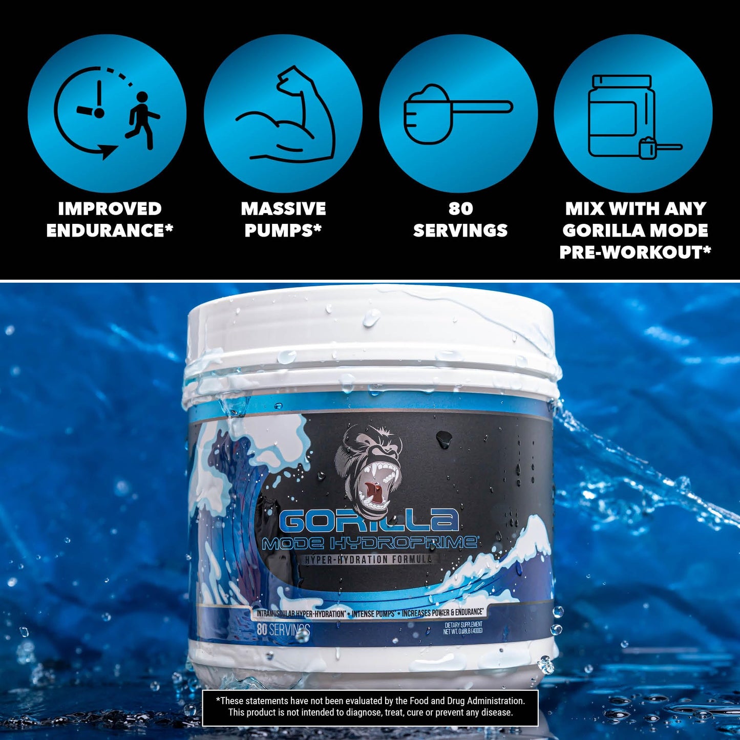 Gorilla Mind Hydroprime Glycerol Pre-Workout - Hydrating Pre-Workout Formula for Intense