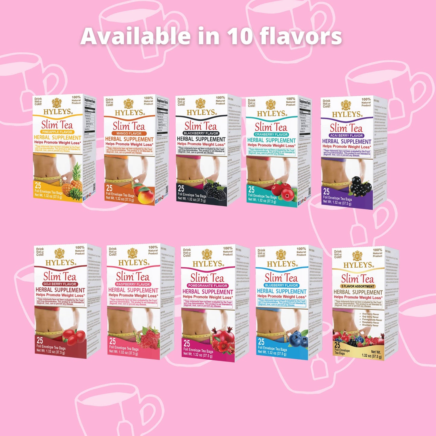Hyleys Slim Tea 5 Flavor Assortment - Weight Loss Herbal Supplement Cleanse