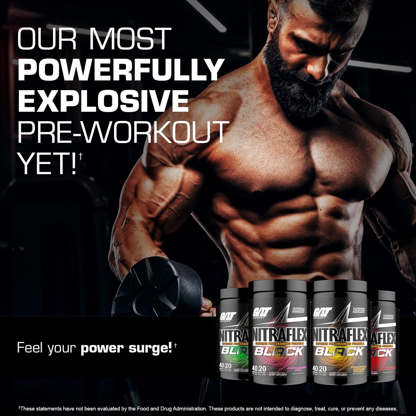 GAT SPORT Nitraflex Black Pre-Workout Powder, Extreme Pre-Training Formula for Men