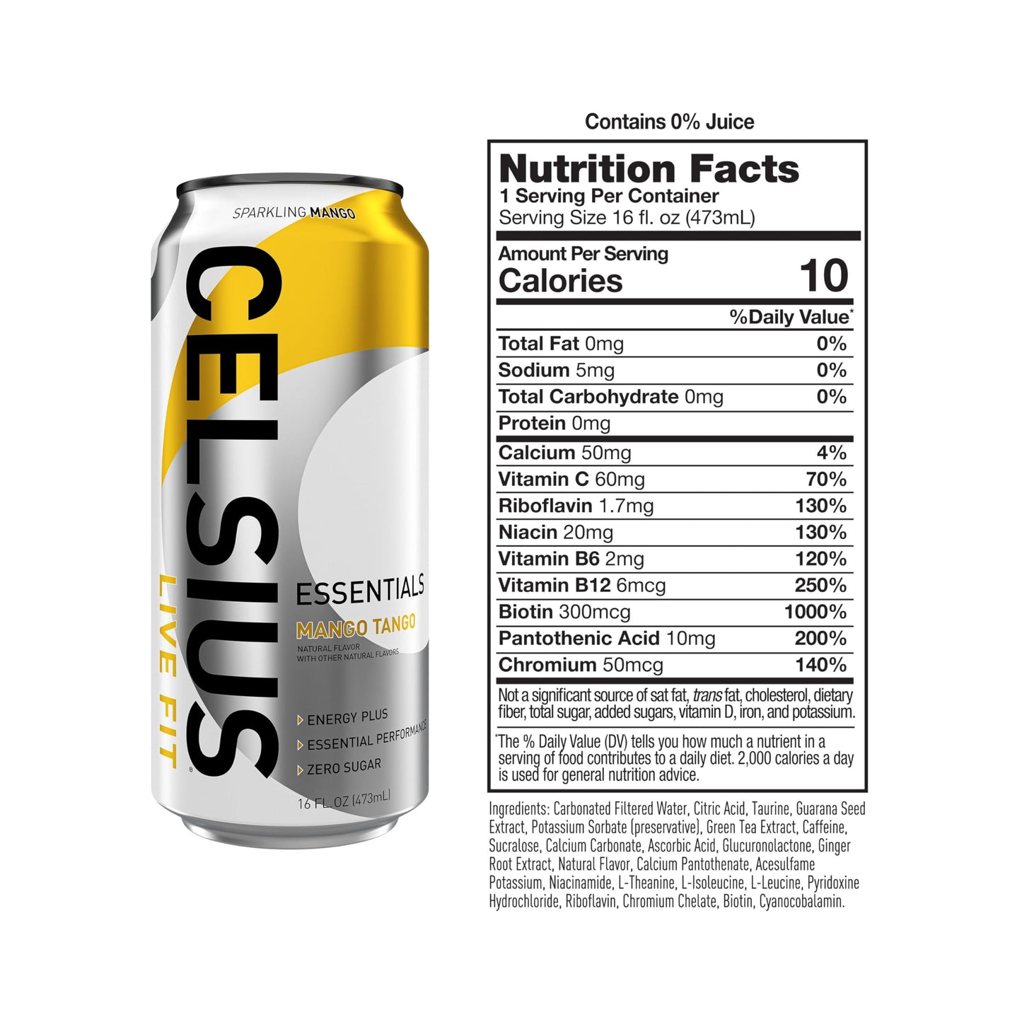 CELSIUS ESSENTIALS, Sparkling Mango Tango, Performance Energy Drink 16 Fl Oz