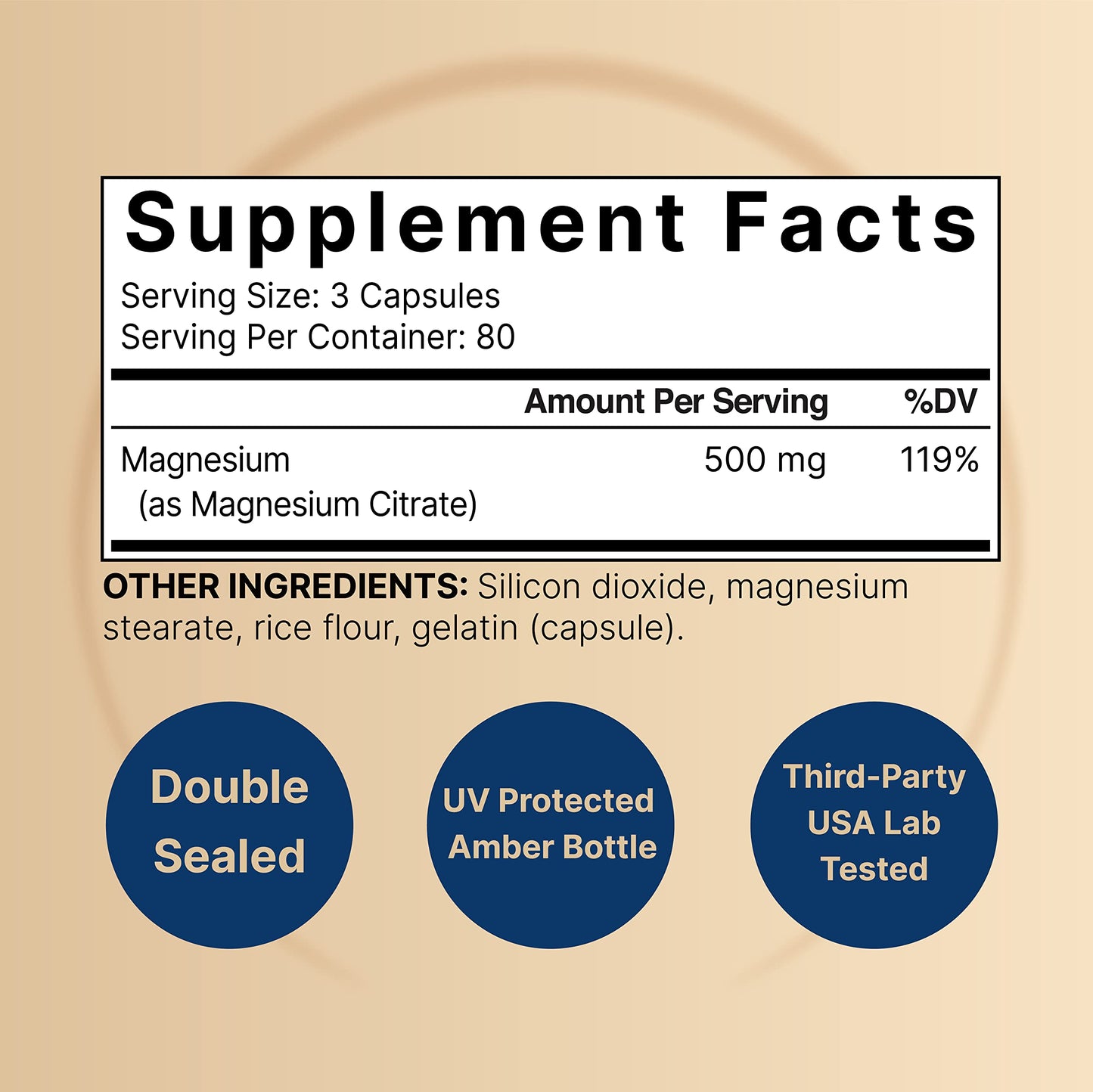 2 Pack Magnesium Citrate 500mg, 480 Capsules | High Purity Elemental Form