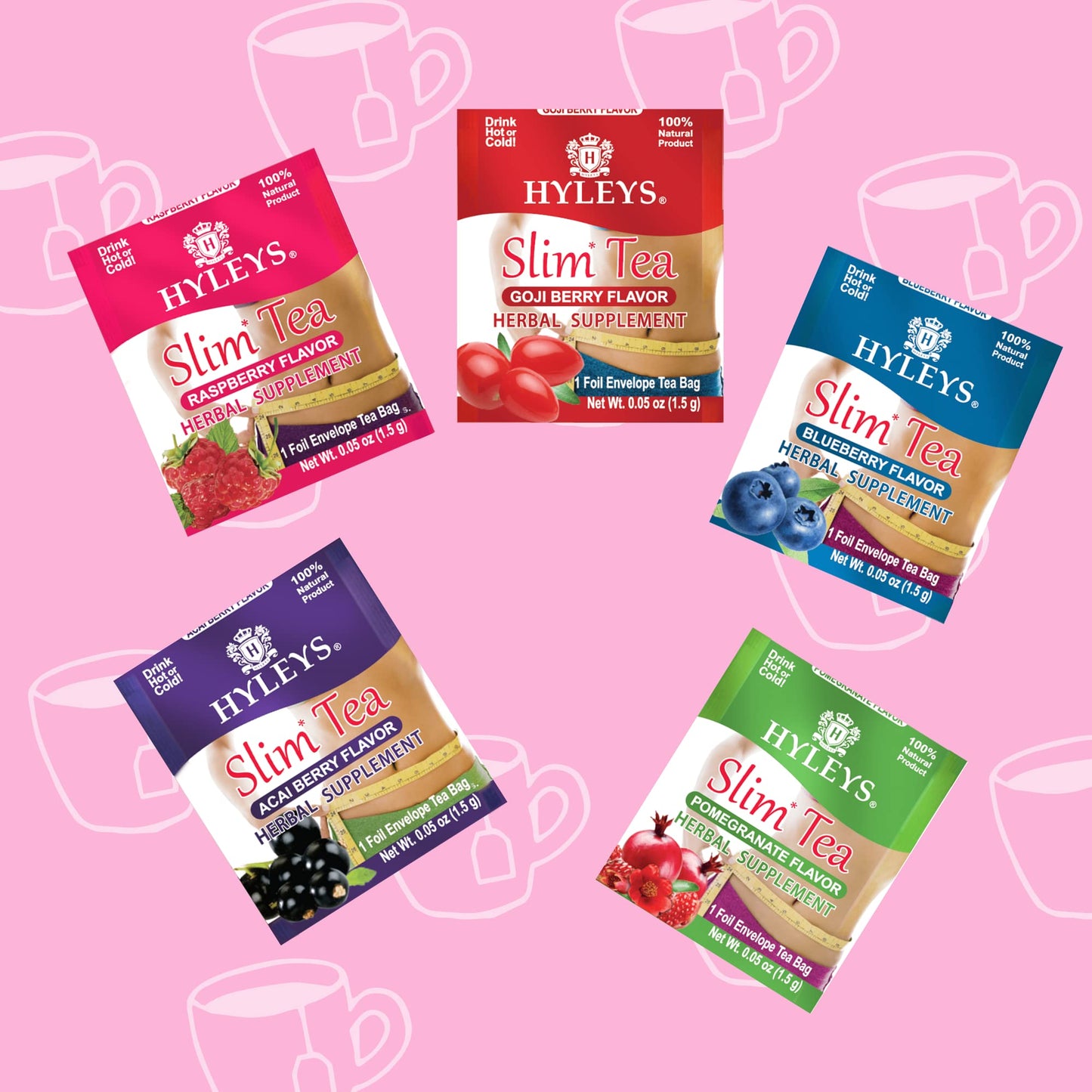 Hyleys Slim Tea 5 Flavor Assortment - Weight Loss Herbal Supplement Cleanse