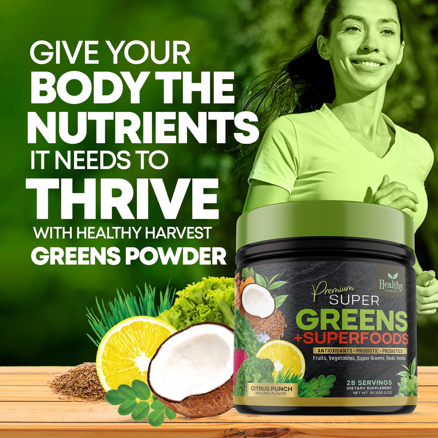 Greens Powder Superfood Supplement - Super Green Reds Smoothie Mix Blend with Spirulina
